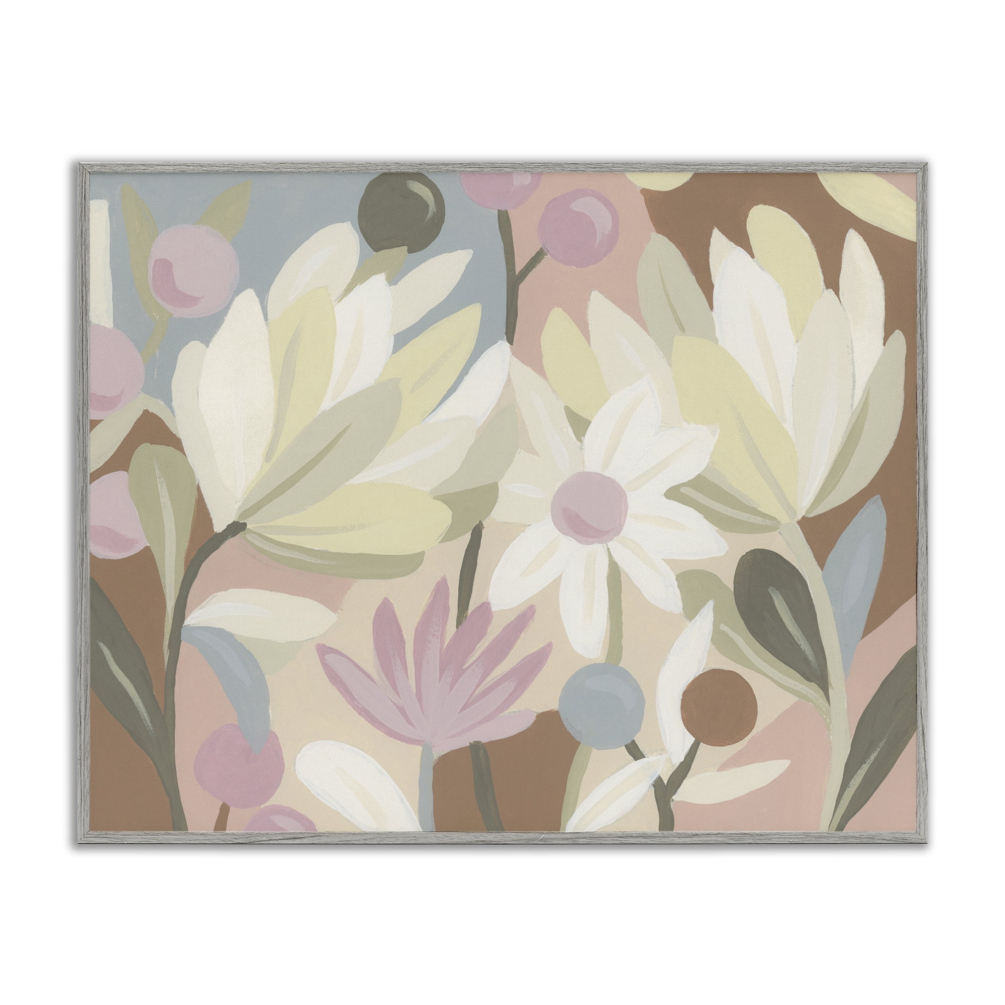Stupell Industries Pastel Modern Flowers Plants & Flowers Painting Gray Framed Art Print Wall Art, 20 x 16