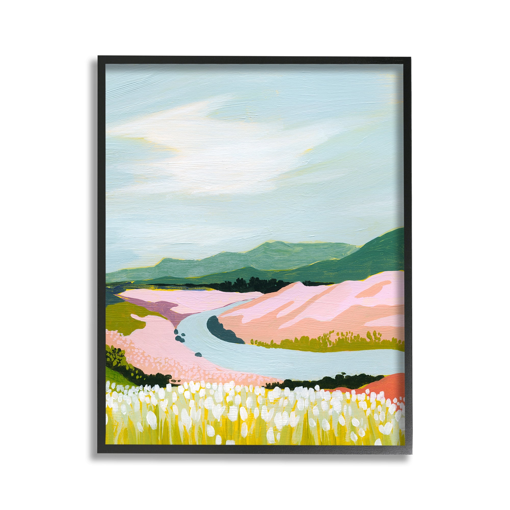 Stupell Industries Pastel Mountain Stream Landscape Painting Black Framed Art Print Wall Art, 11 x 14