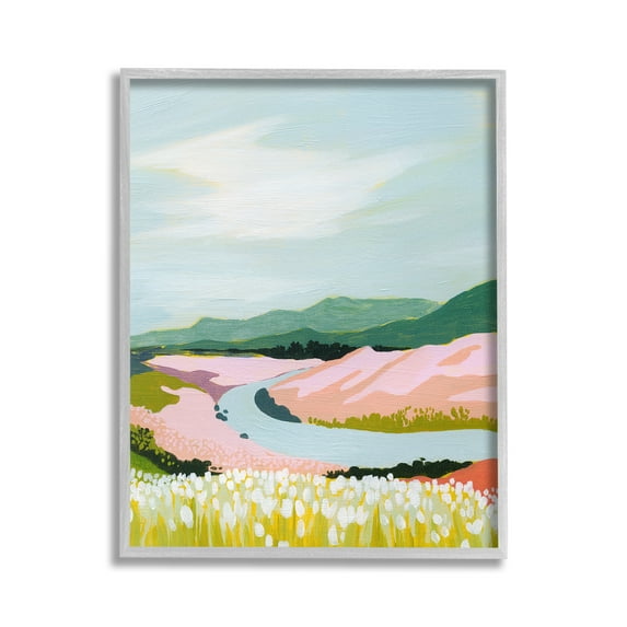 Stupell Industries Pastel Mountain Stream Landscape Painting Gray Framed Art Print Wall Art, 16 x 20