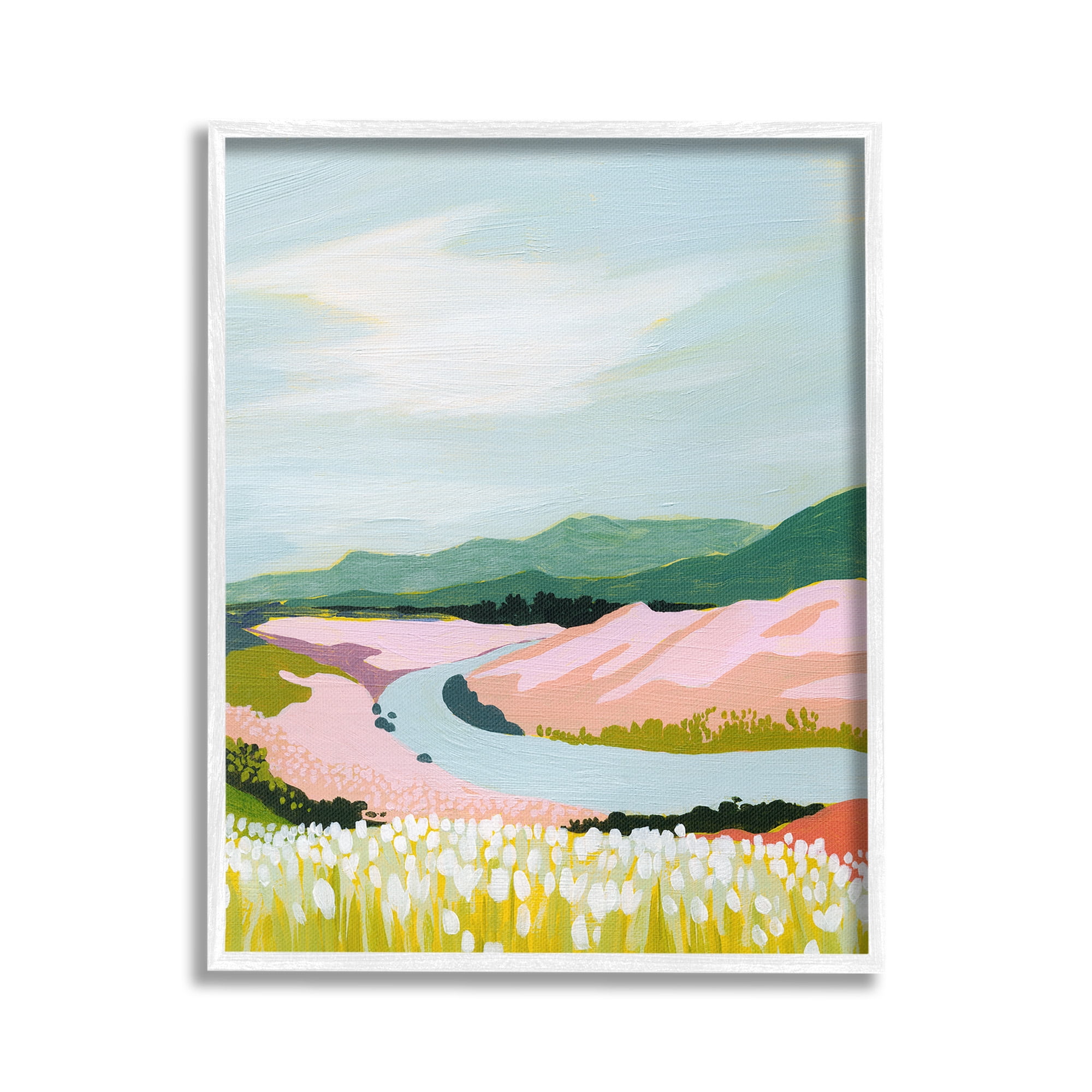 Stupell Industries Pastel Mountain Stream Landscape Painting White Framed Art Print Wall Art, 16 x 20
