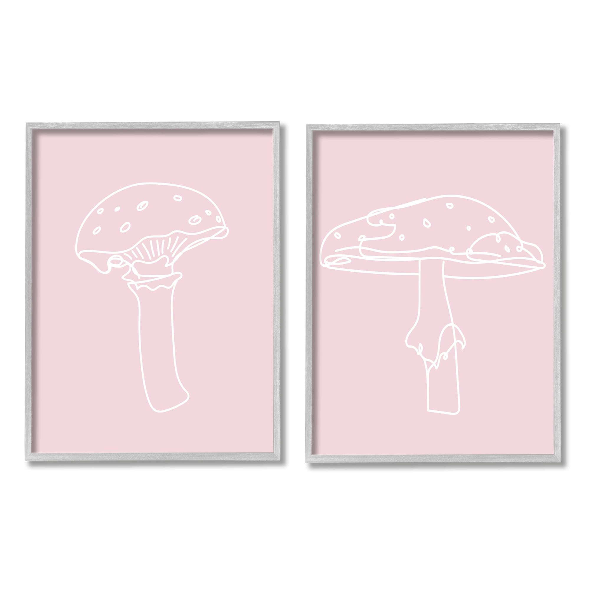 Stupell Industries Pastel Mushroom Doodles Botanical & Floral Painting Gray Framed Art Print Wall Art, 16 x 20, Set of 2