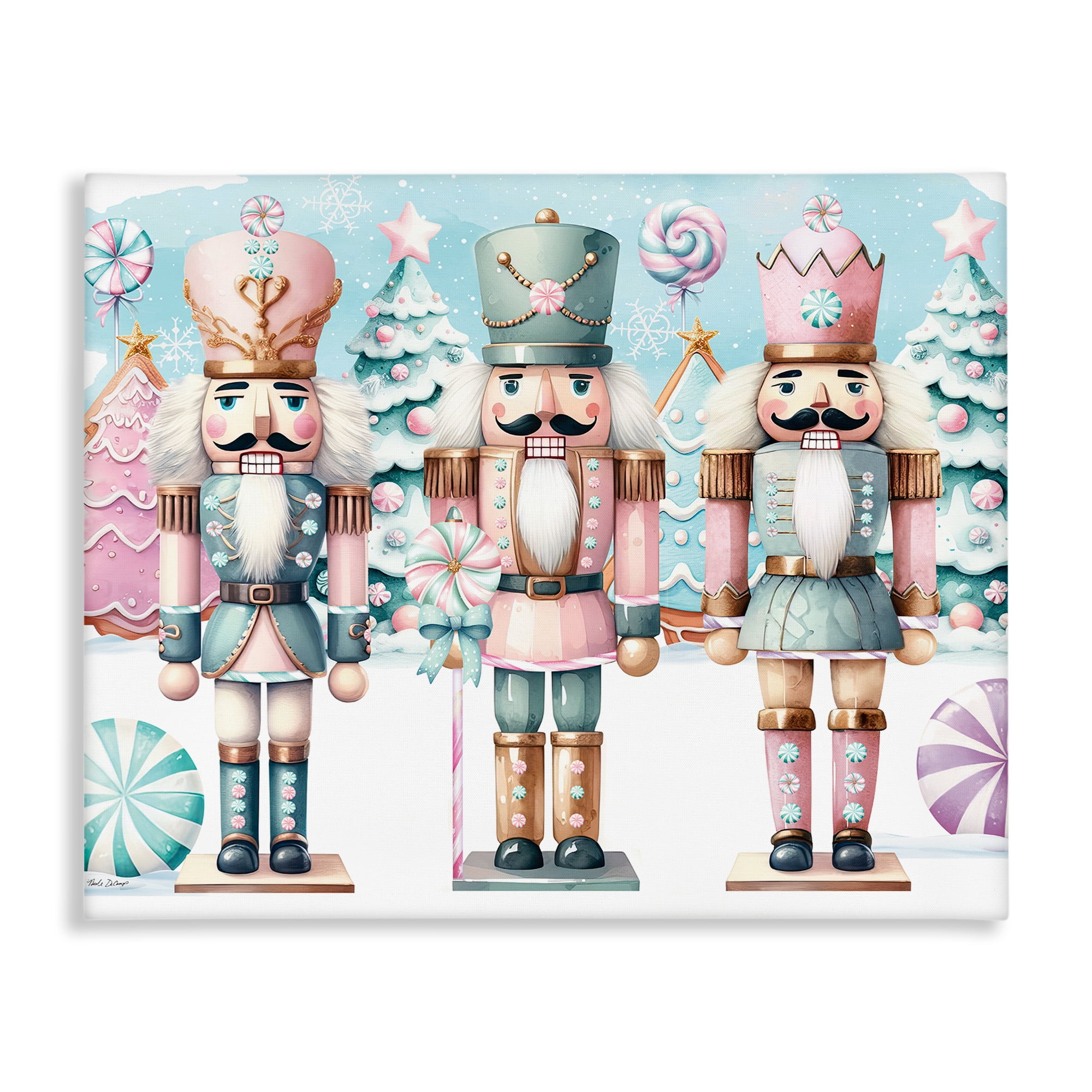 Stupell Industries Pastel Nutcracker Trio Holiday Painting Gallery Wrapped Canvas Art Print Wall Art, 48 x 36