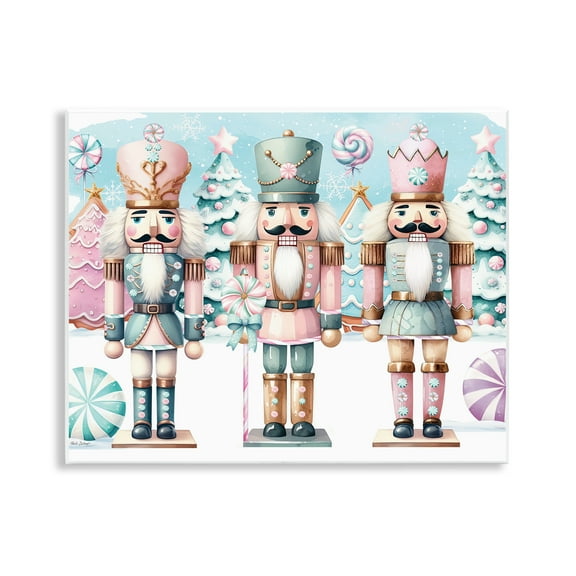 Stupell Industries Pastel Nutcracker Trio Holiday Painting Unframed Art Print Wall Art, 14 x 11