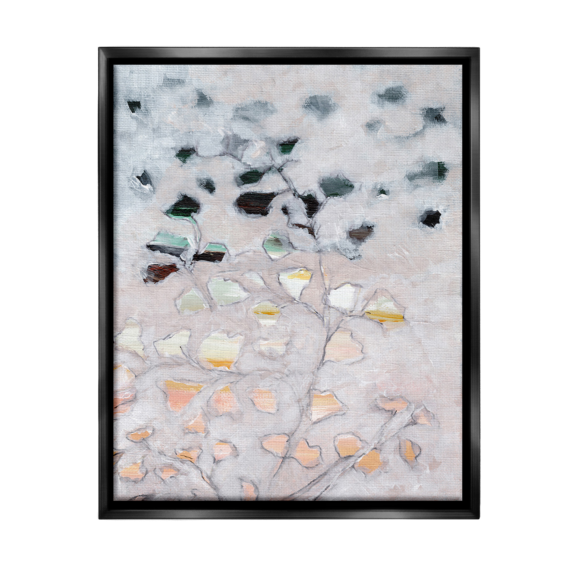 Stupell Industries Pastel Ombre Plant Leaves Botanical & Floral Painting Black Floater Framed Canvas Art Print Wall Art, 25 x 31
