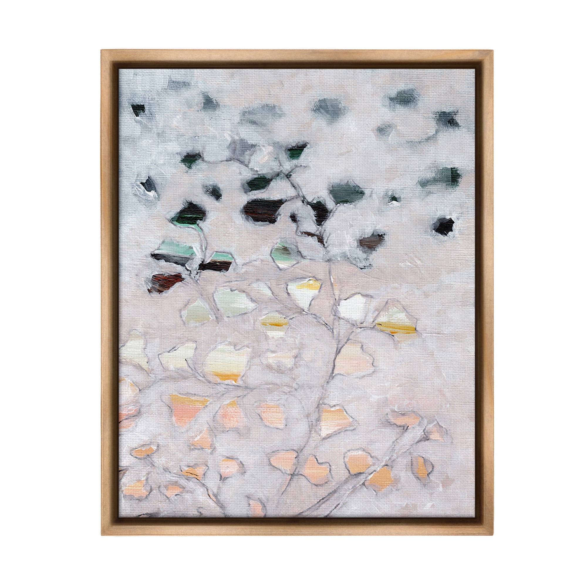 Stupell Industries Pastel Ombre Plant Leaves Botanical & Floral Painting Brown Floater Framed Canvas Art Print Wall Art, 17 x 21