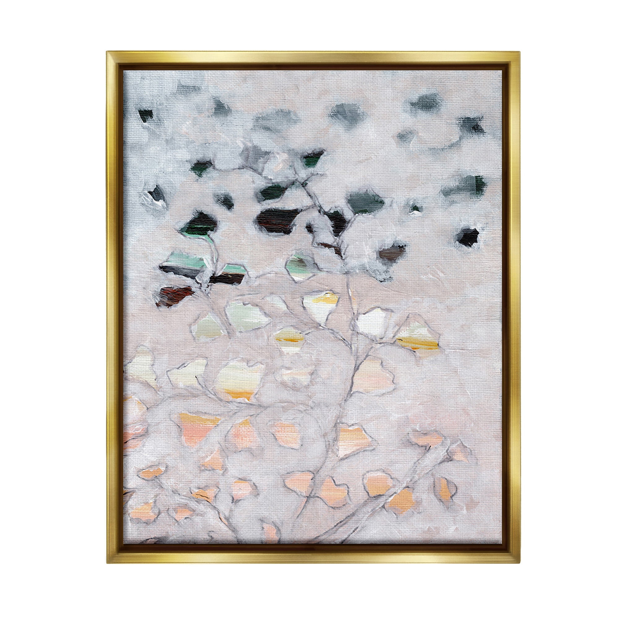 Stupell Industries Pastel Ombre Plant Leaves Botanical & Floral Painting Gold Floater Framed Canvas Art Print Wall Art, 25 x 31