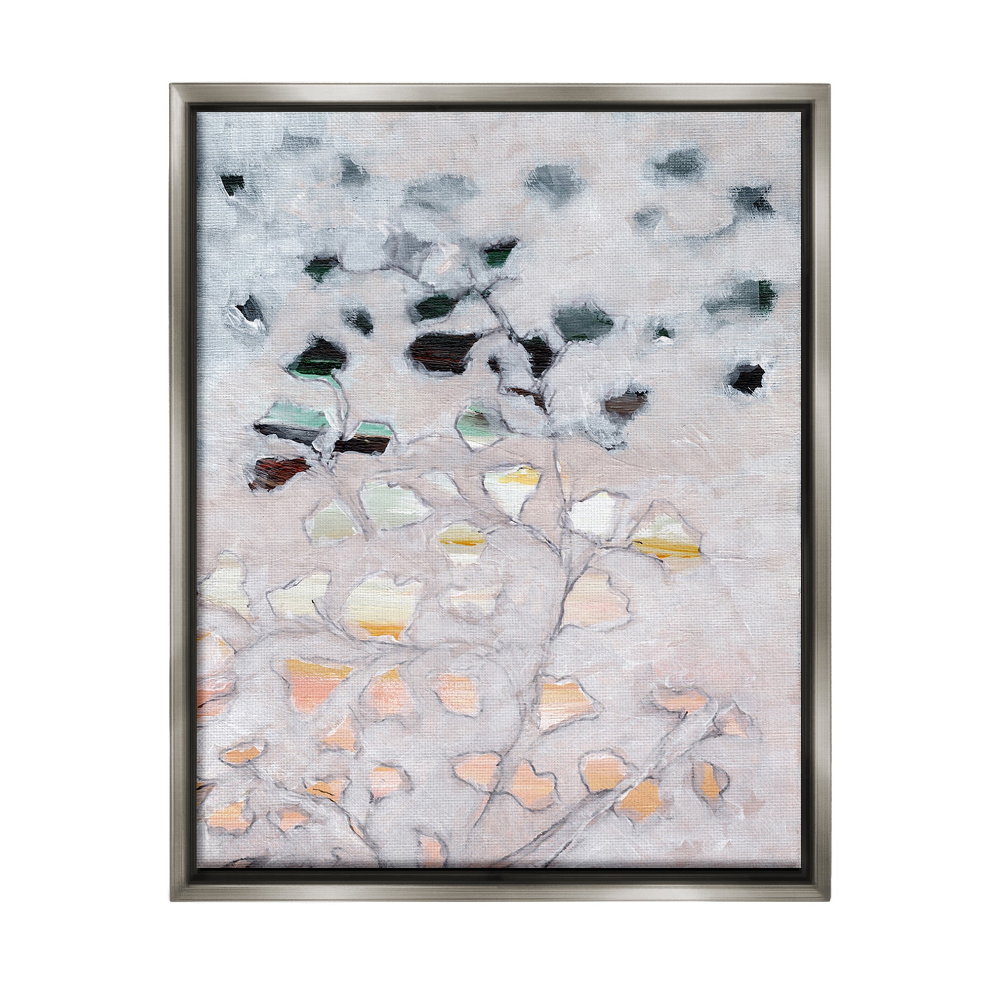 Stupell Industries Pastel Ombre Plant Leaves Botanical & Floral Painting Gray Floater Framed Canvas Art Print Wall Art, 25 x 31