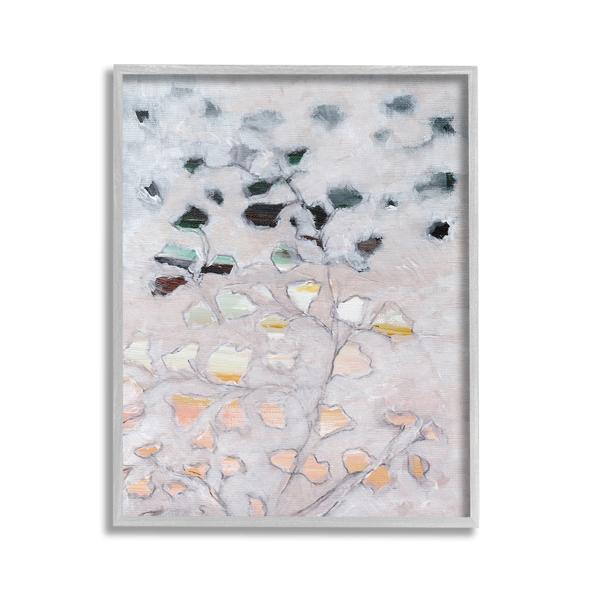Stupell Industries Pastel Ombre Plant Leaves Botanical & Floral Painting Gray Framed Art Print Wall Art, 16 x 20