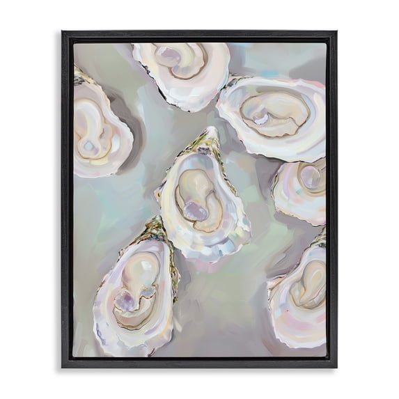 Stupell Industries Coastal Pastel Oysters Still Life Black Floating Frame Canvas Art, 17 x 21, by Arlington Prints