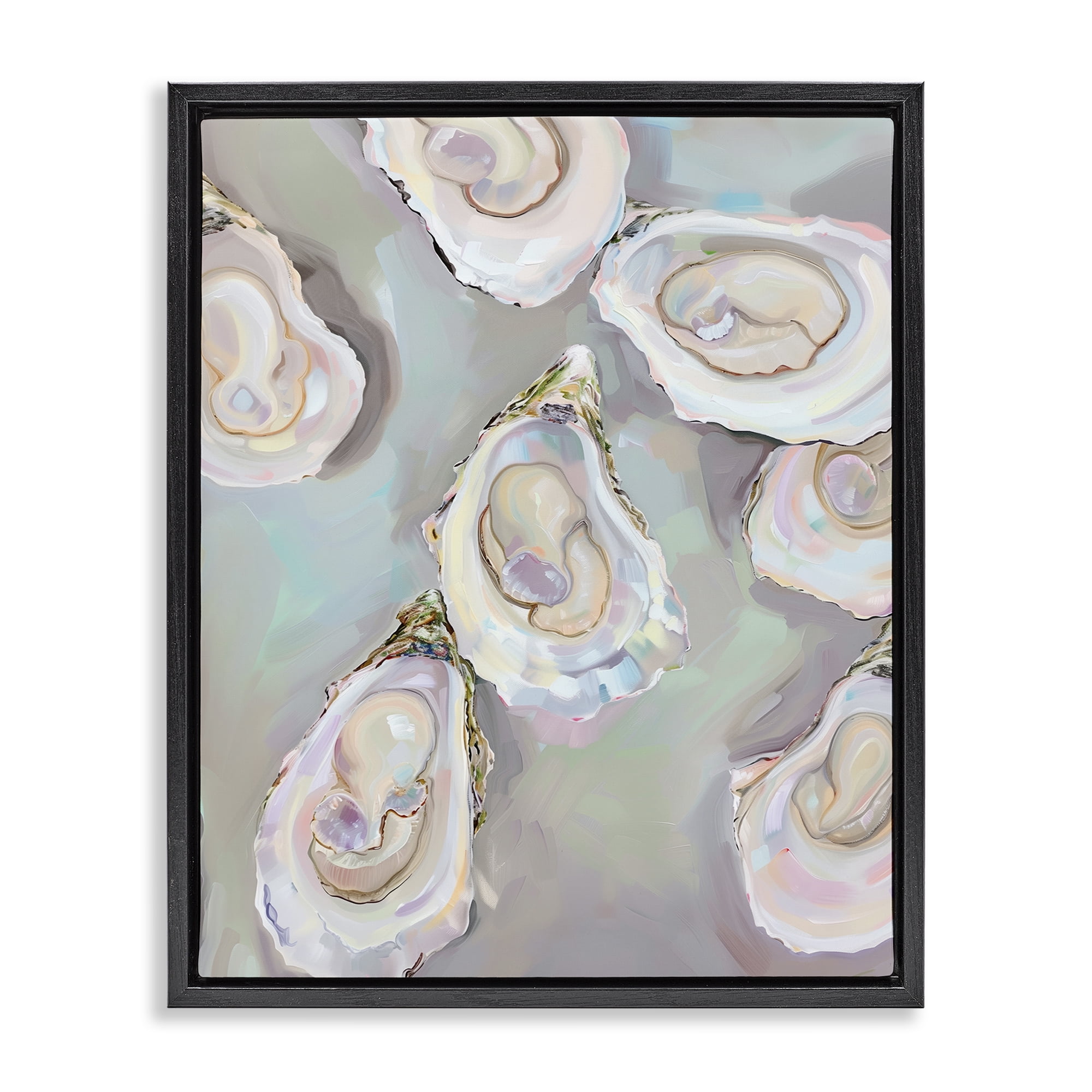 Stupell Industries Pastel Oysters Still Life Food & Beverage Painting Black Floater Framed Canvas Art Print Wall Art, 25 x 31