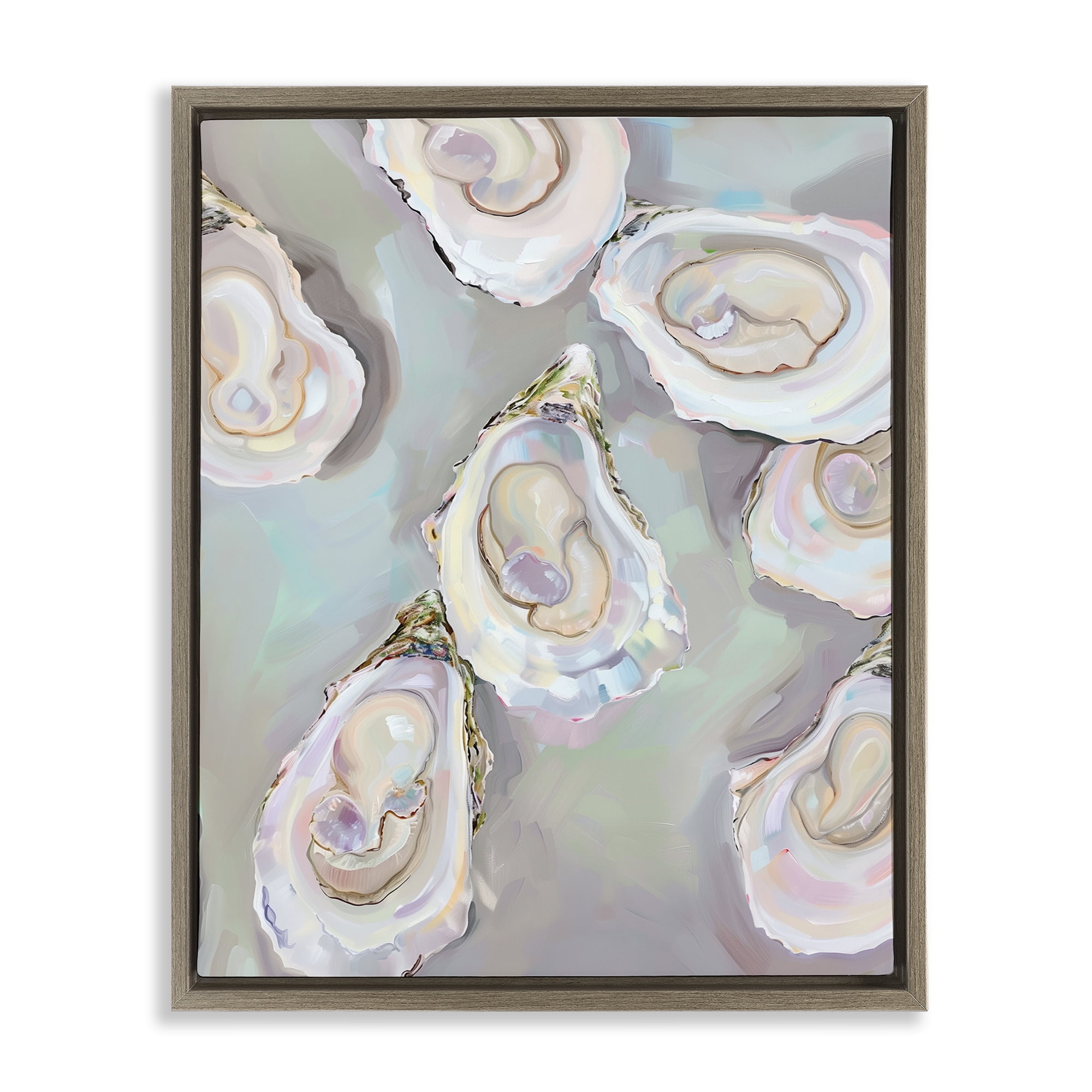 Stupell Industries Pastel Oysters Still Life Food & Beverage Painting Brown Floater Framed Canvas Art Print Wall Art, 25 x 31