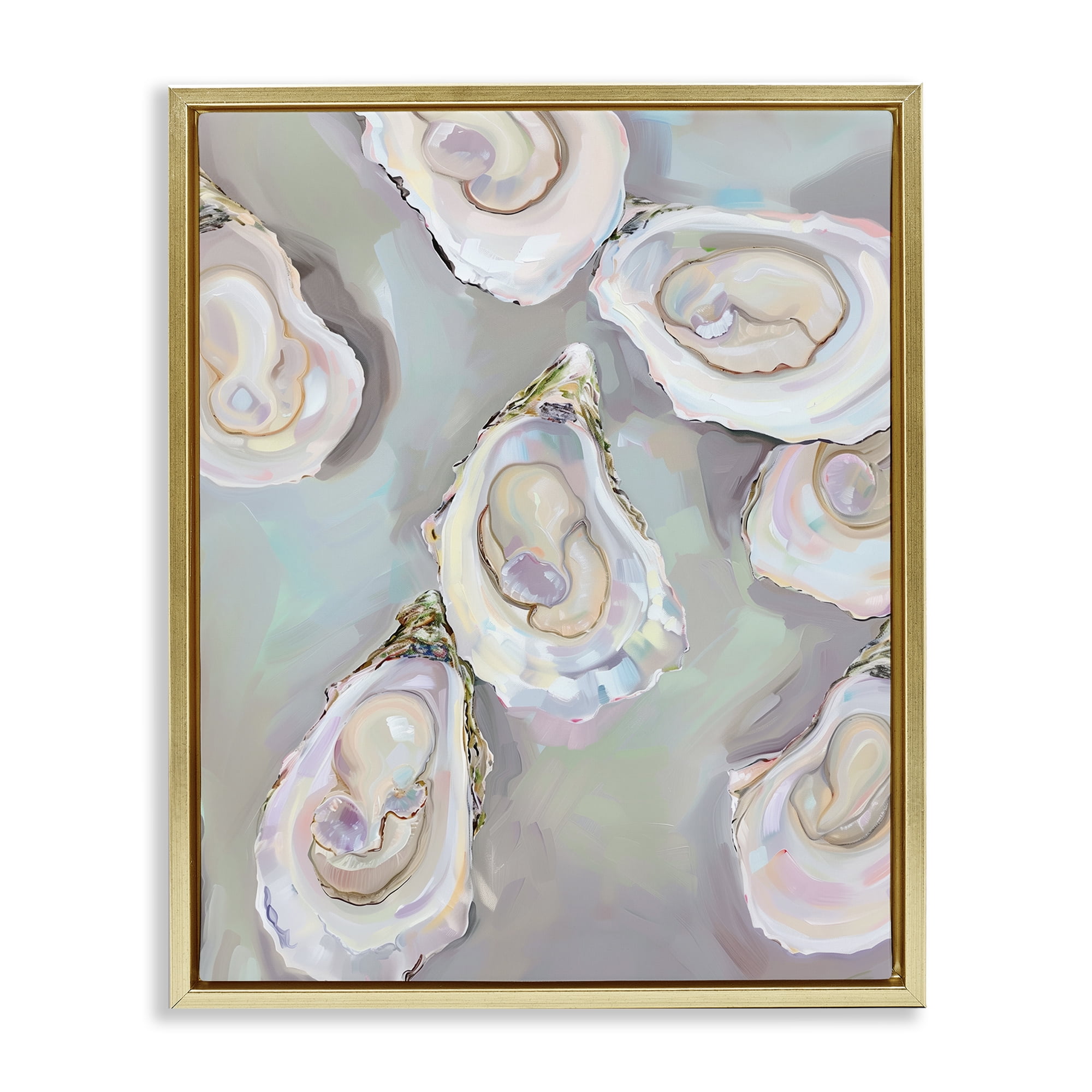 Stupell Industries Pastel Oysters Still Life Food & Beverage Painting Gold Floater Framed Canvas Art Print Wall Art, 17 x 21