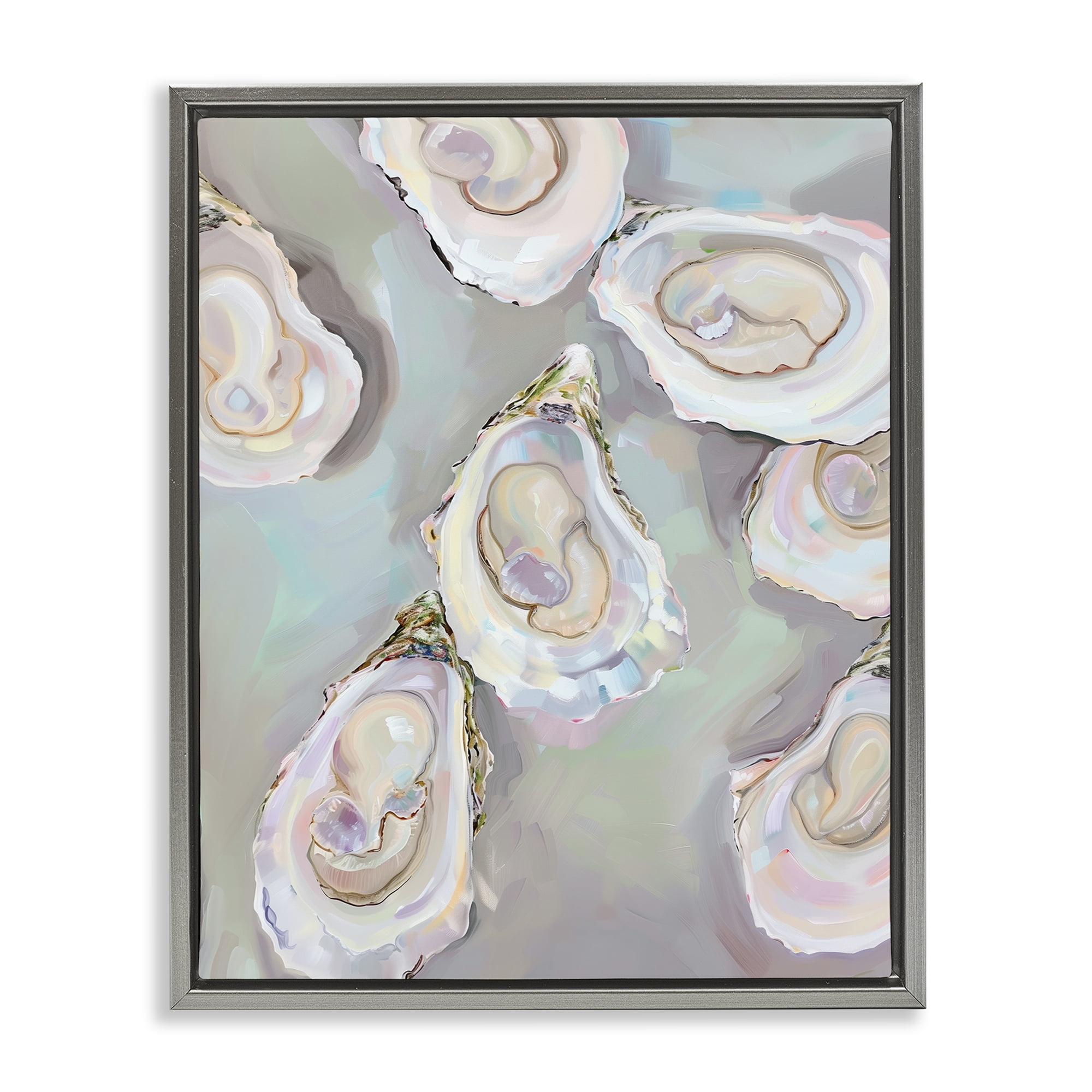 Stupell Industries Pastel Oysters Still Life Food & Beverage Painting Gray Floater Framed Canvas Art Print Wall Art, 25 x 31