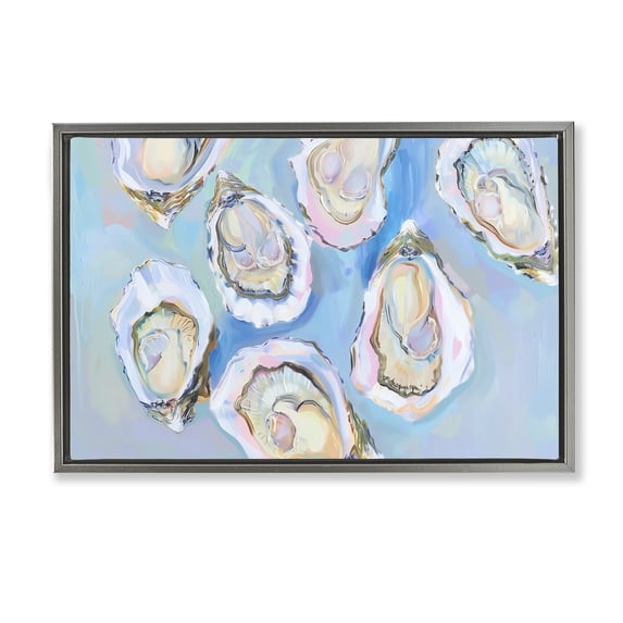 Stupell Industries Pastel Oysters on Blue Animals Painting Gray Floater Framed Canvas Art Print Wall Art, 25 x 17