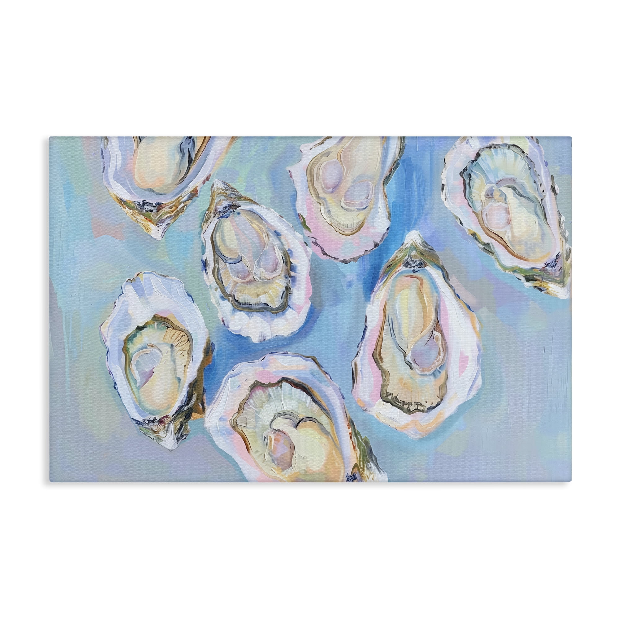 Stupell Industries Pastel Oysters on Blue Animals Painting Wrapped Canvas Art Print Wall Art, 24 x 16