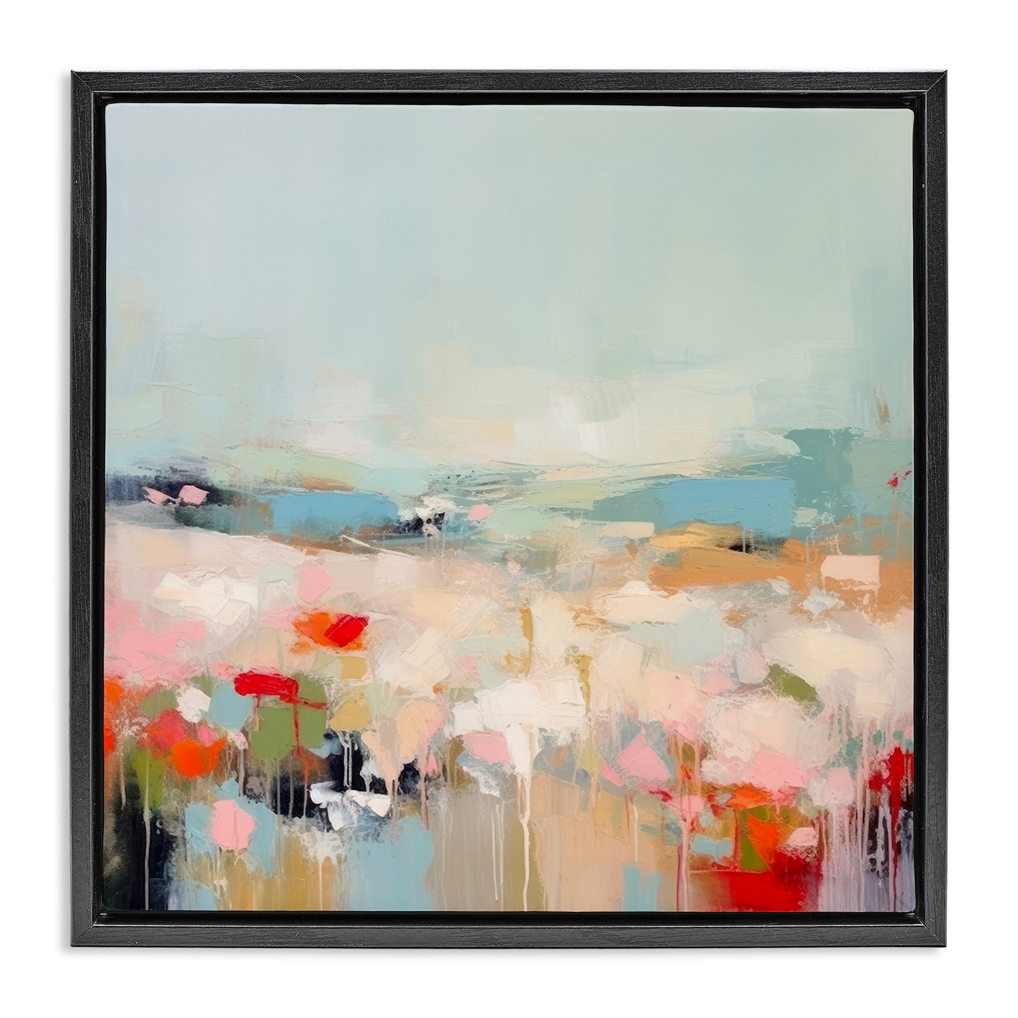 Stupell Industries Pastel Paint Drip Scene Abstract Painting Black Floater Framed Canvas Art Print Wall Art, 18 x 18