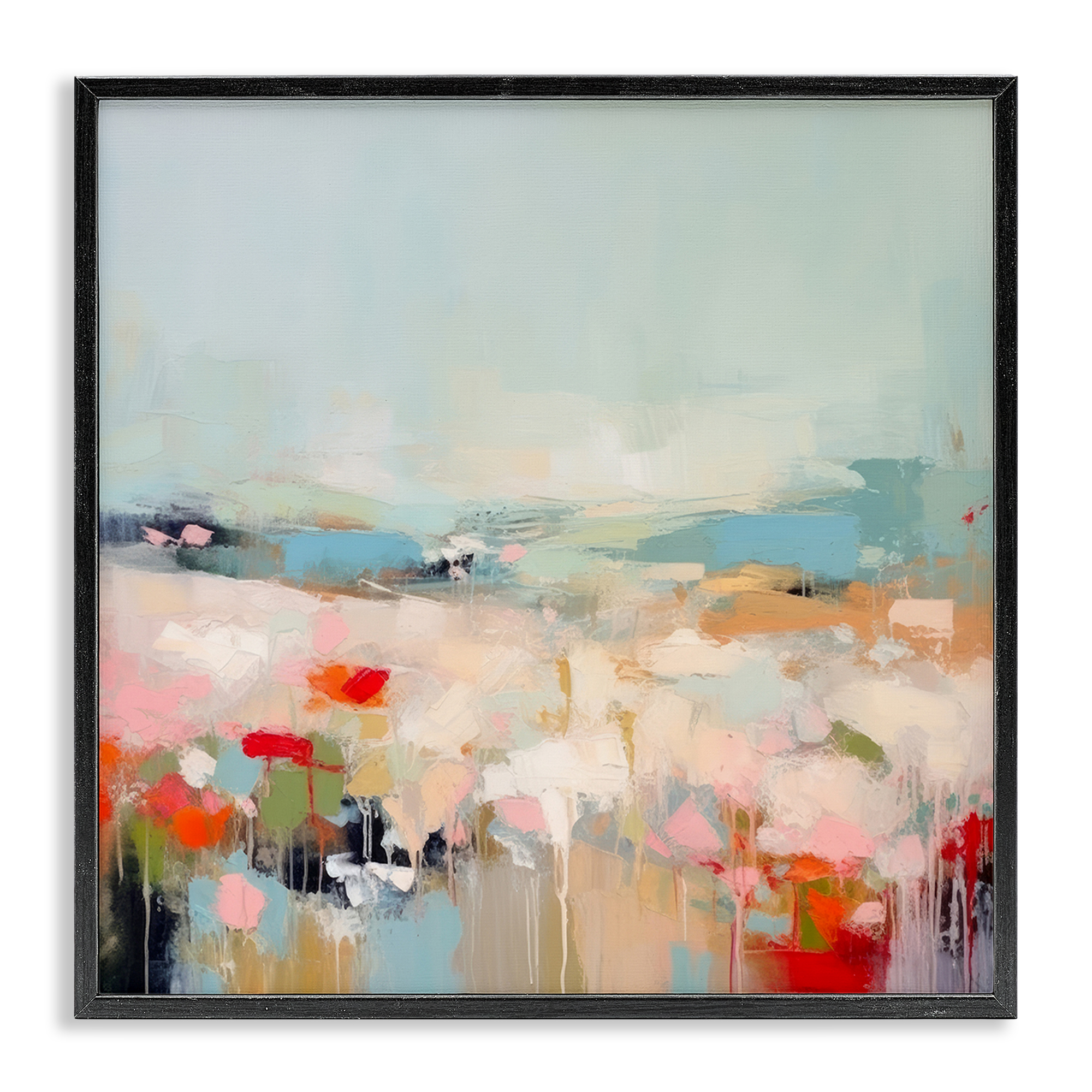 Stupell Industries Pastel Paint Drip Scene Abstract Painting Black Framed Art Print Wall Art, 12 x 12