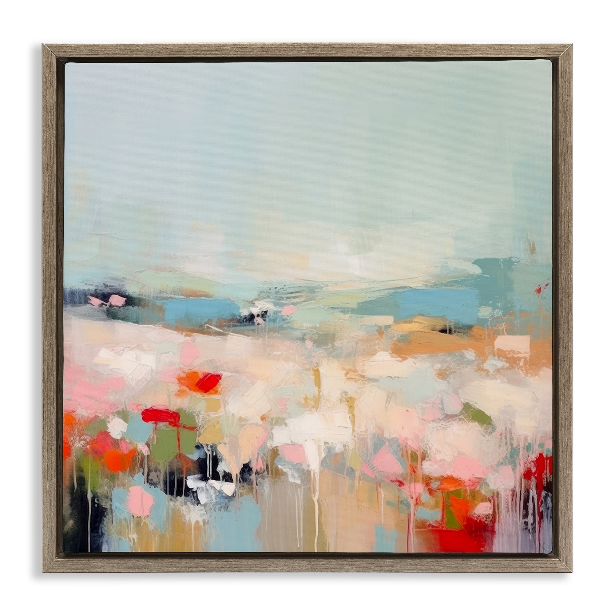 Stupell Industries Pastel Paint Drip Scene Abstract Painting Brown Floater Framed Canvas Art Print Wall Art, 18 x 18