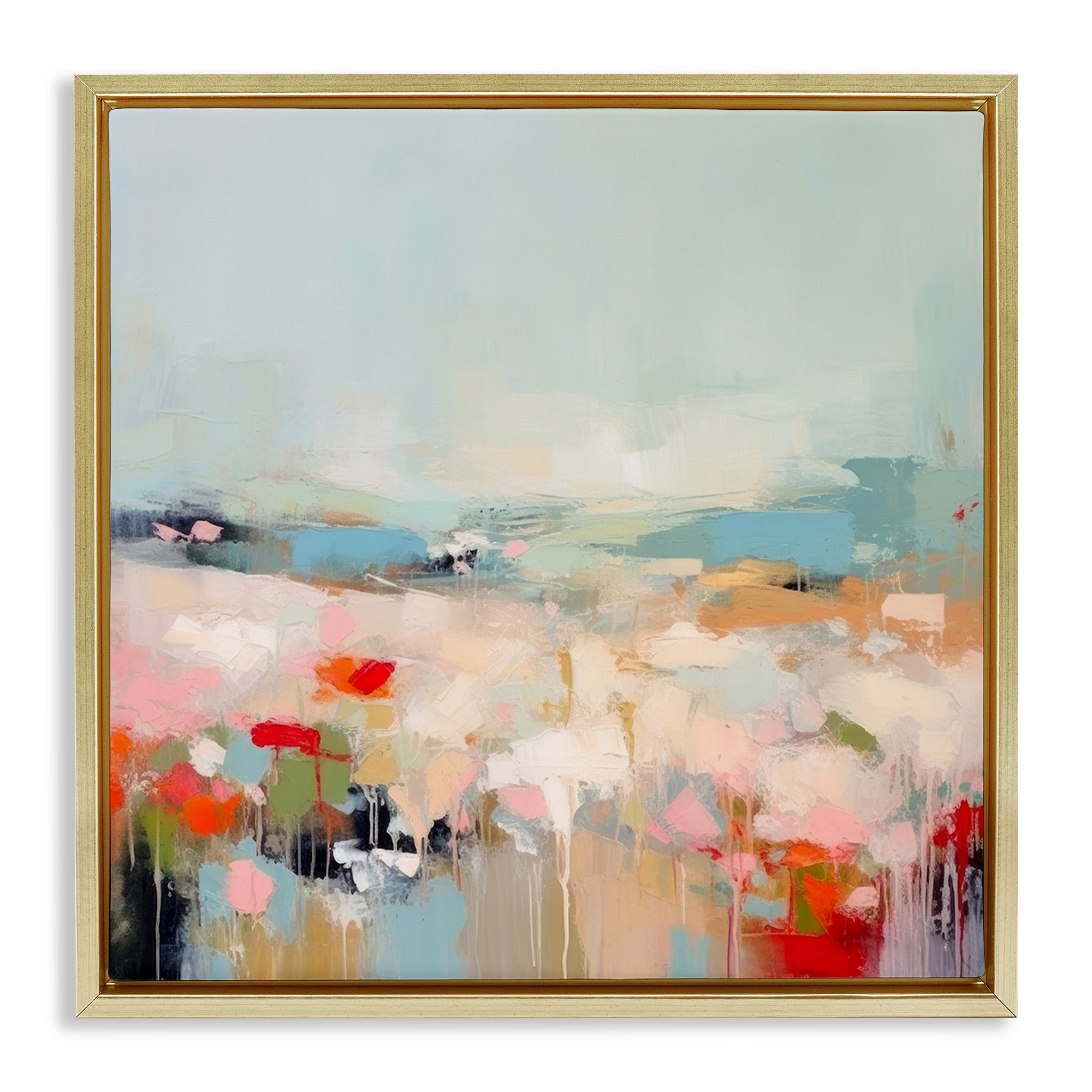 Stupell Industries Pastel Paint Drip Scene Abstract Painting Gold Floater Framed Canvas Art Print Wall Art, 25 x 25