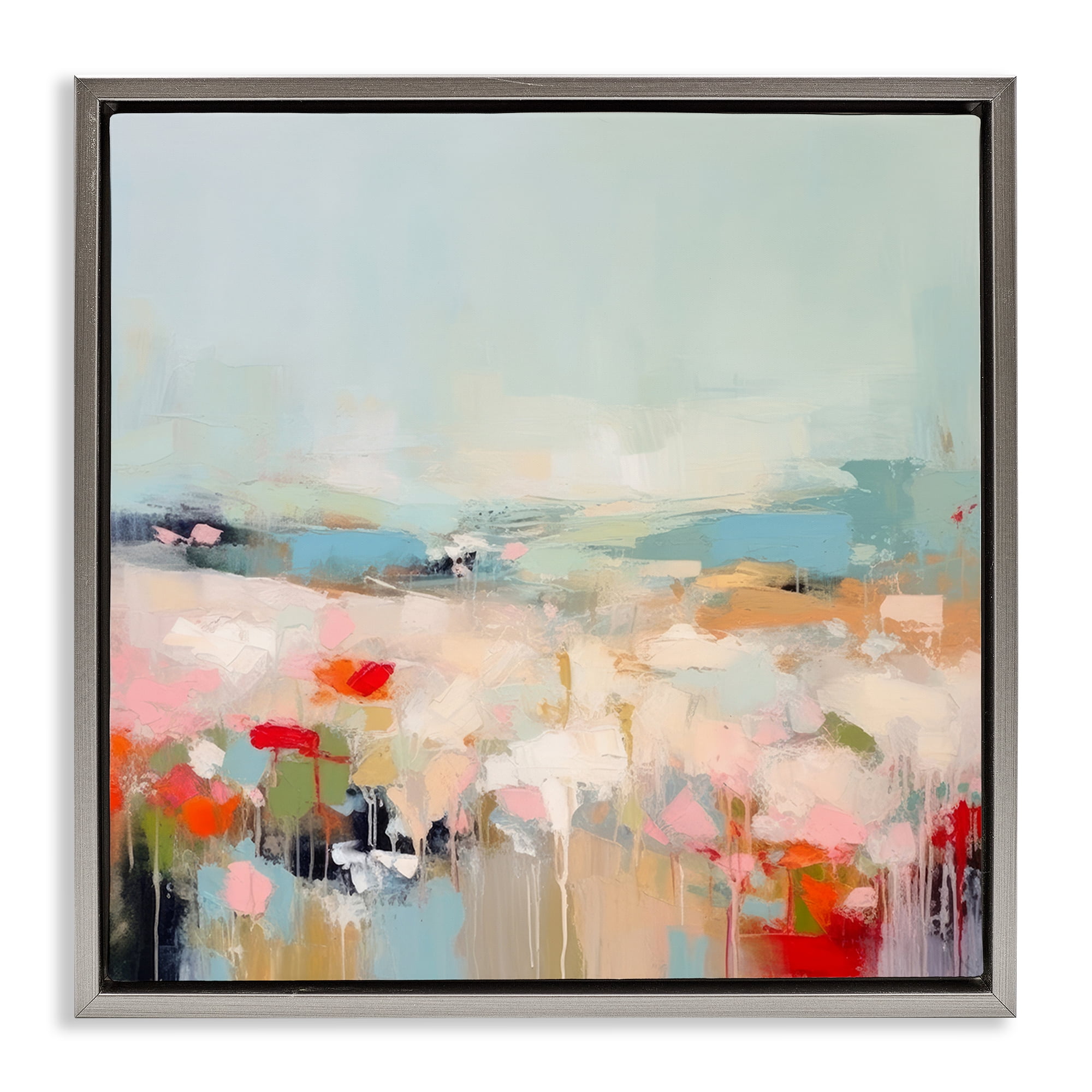 Stupell Industries Pastel Paint Drip Scene Abstract Painting Gray Floater Framed Canvas Art Print Wall Art, 18 x 18