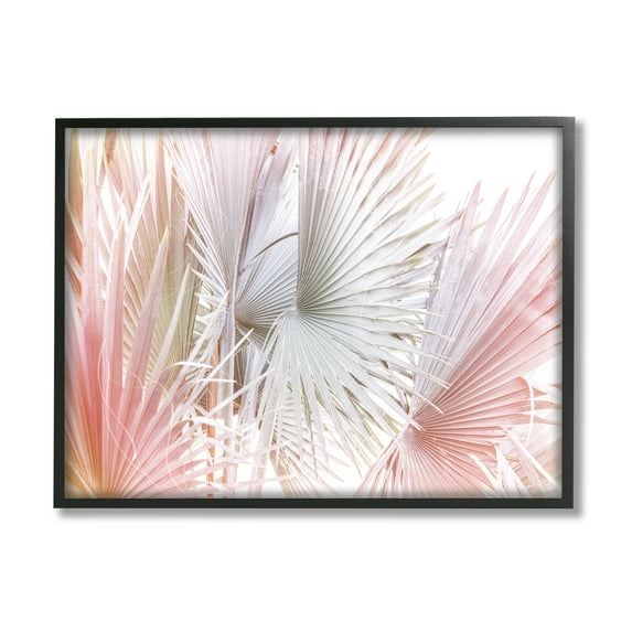 Stupell Industries Pastel Palm Plant Leaves Nature Painting Black Framed Art Print Wall Art, 14 x 11