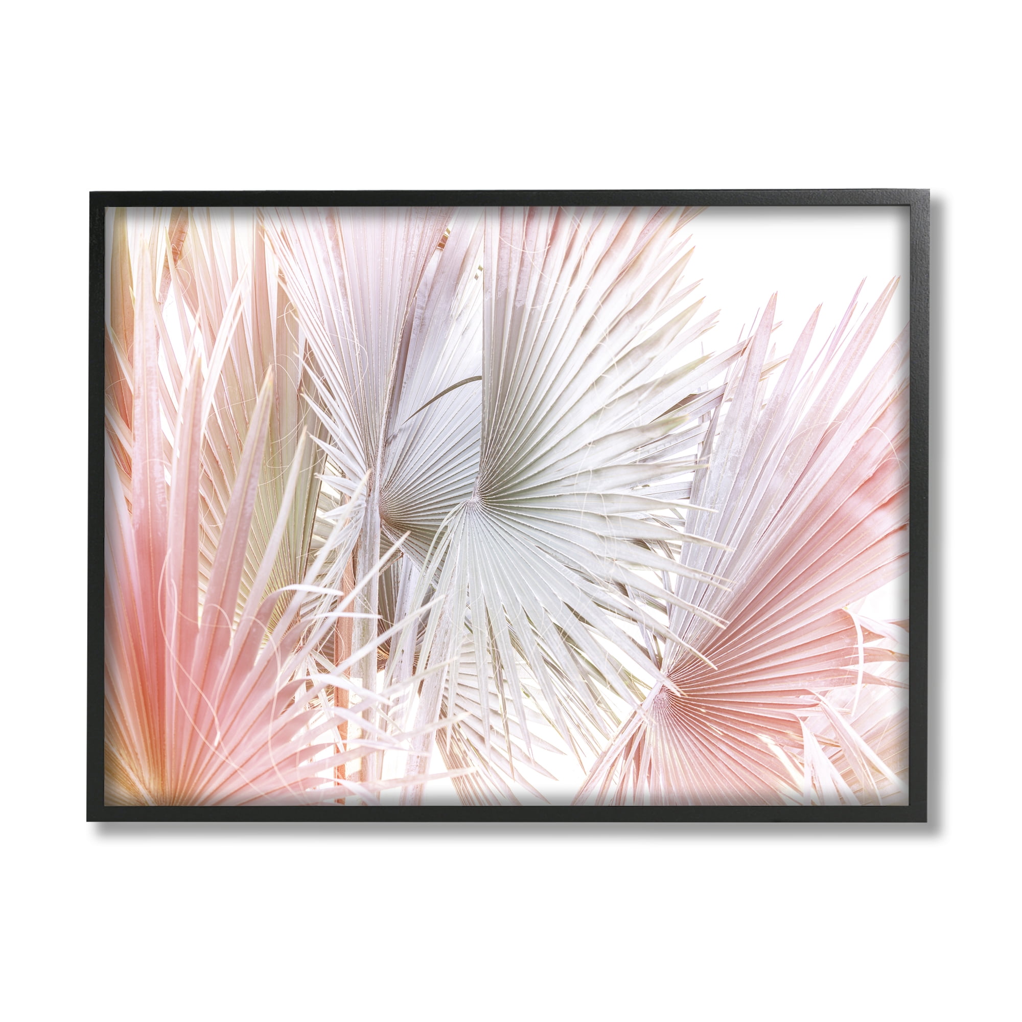 Stupell Industries Pastel Palm Plant Leaves Nature Painting Black Framed Art Print Wall Art, 20 x 16