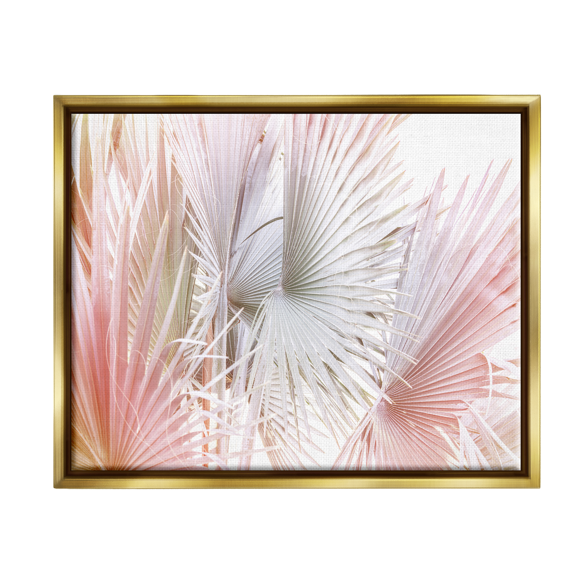 Stupell Industries Pastel Palm Plant Leaves Nature Painting Gold Floater Framed Art Print Wall Art, 31 x 25