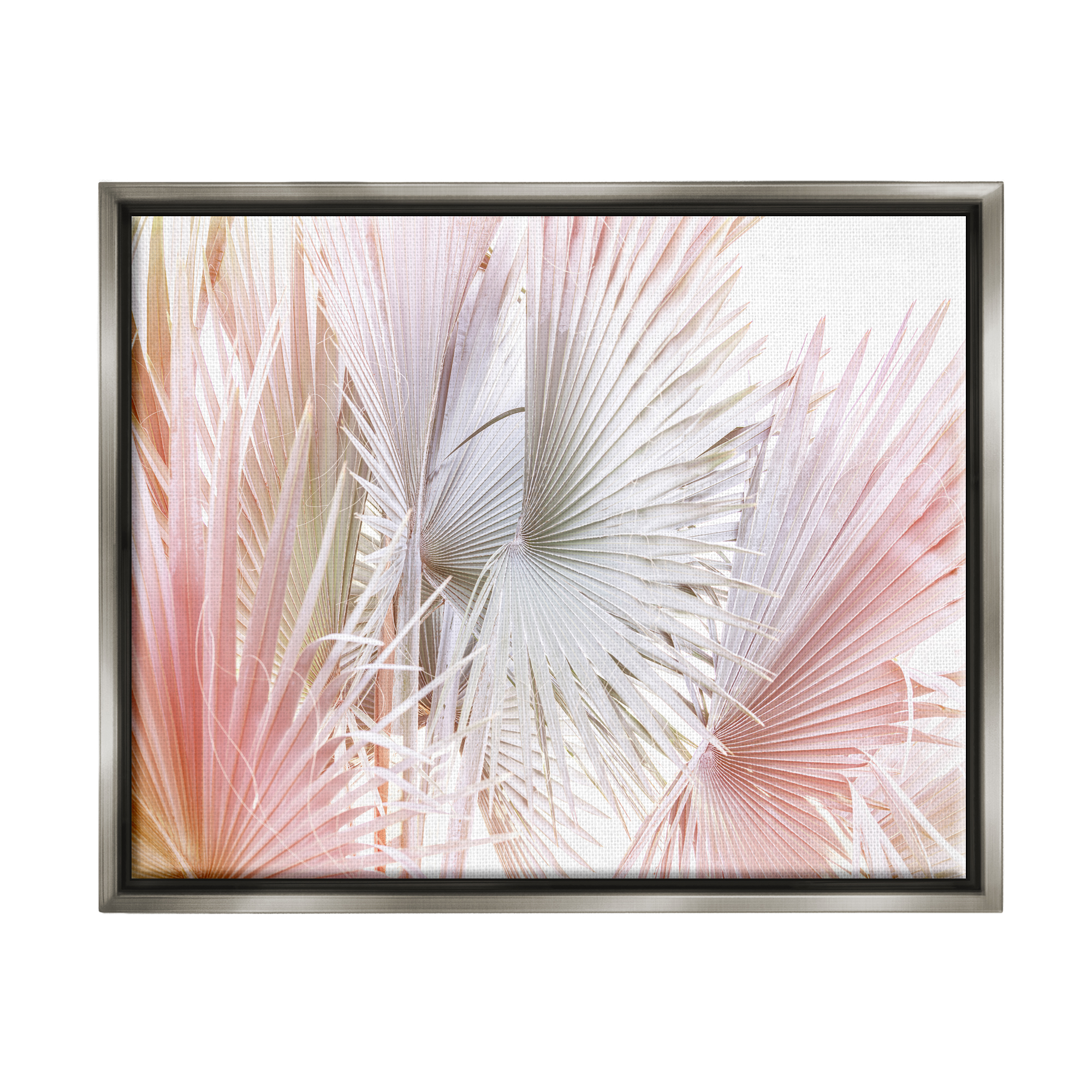 Stupell Industries Pastel Palm Plant Leaves Nature Painting Gray Floater Framed Art Print Wall Art, 21 x 17