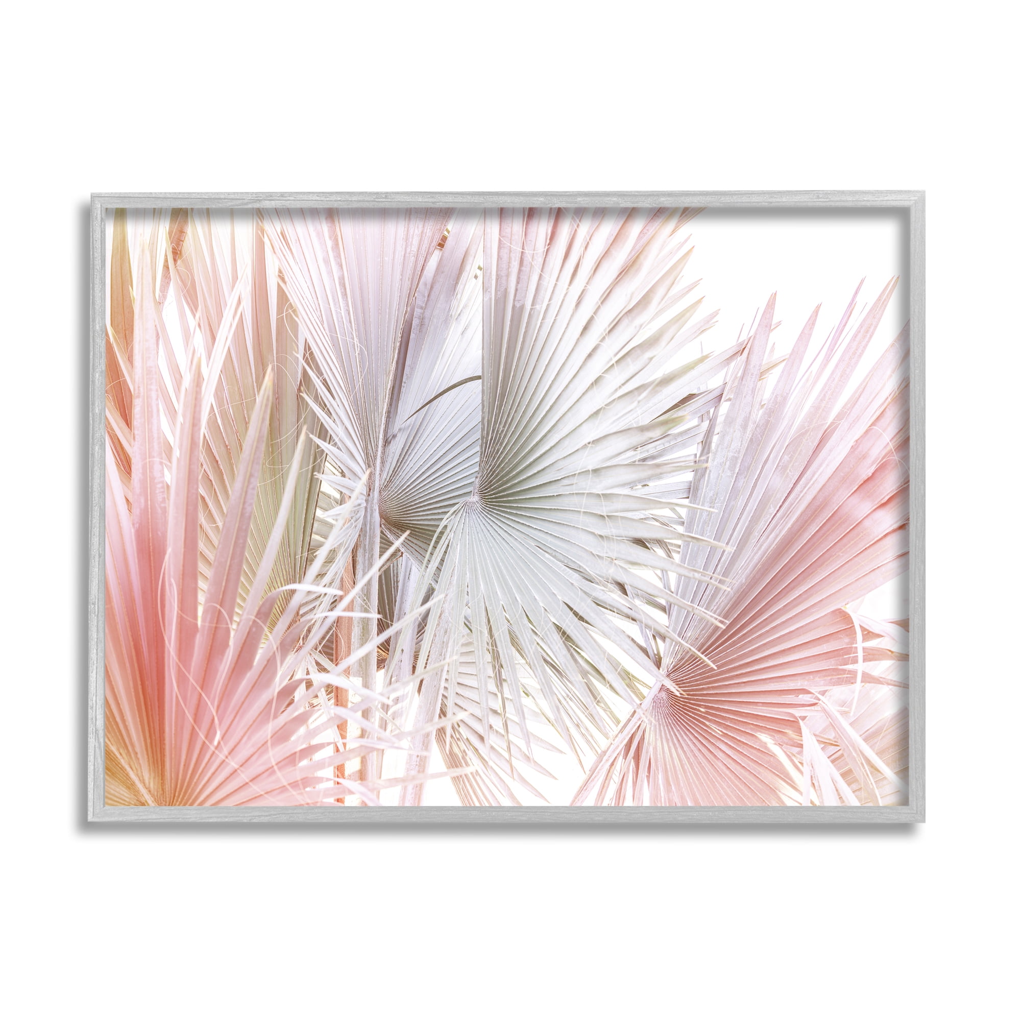 Stupell Industries Pastel Palm Plant Leaves Nature Painting Gray Framed Art Print Wall Art, 30 x 24