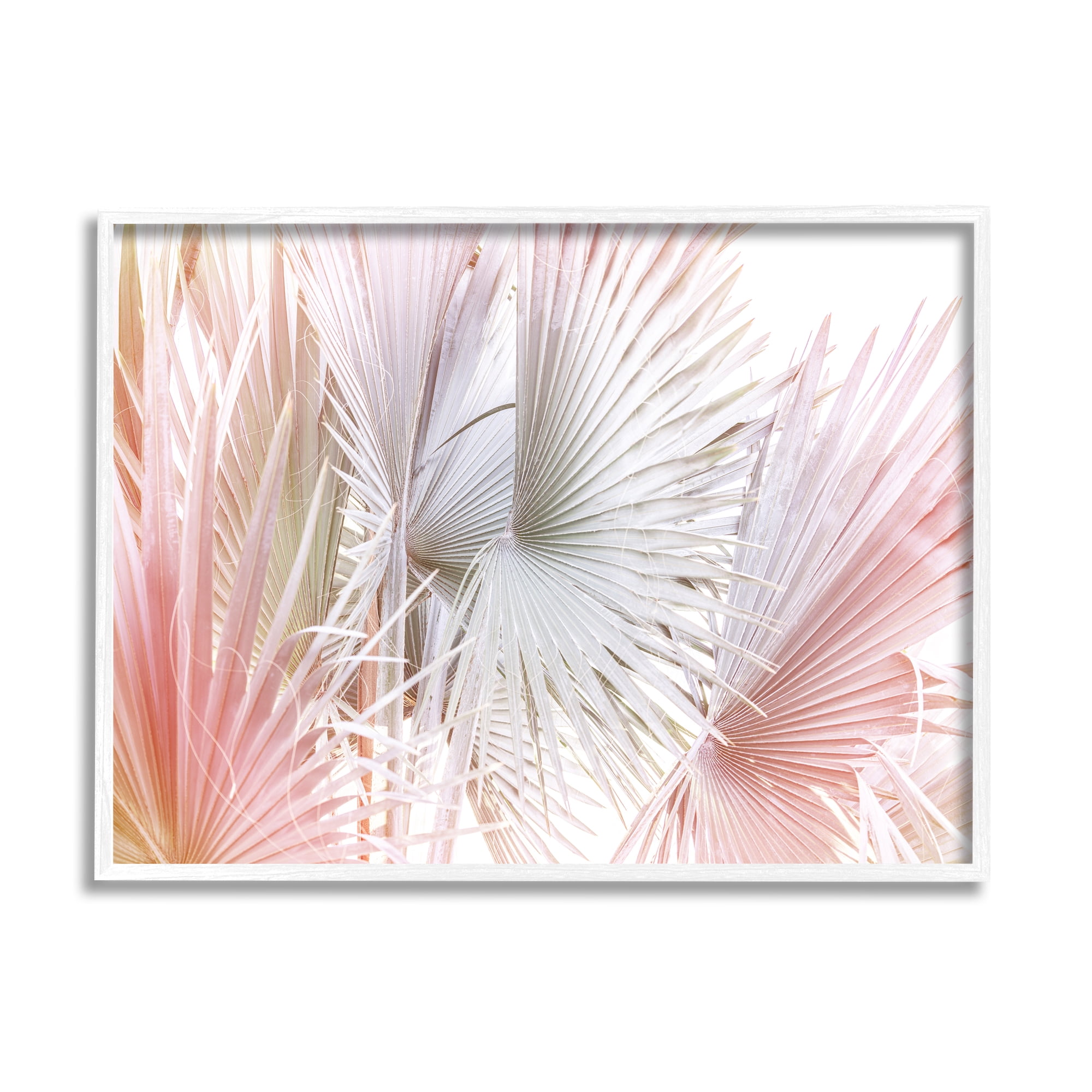 Stupell Industries Pastel Palm Plant Leaves Nature Painting White Framed Art Print Wall Art, 14 x 11