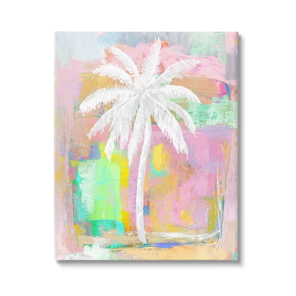 Stupell Industries Pastel Palm Tree Tropical Layered Brush Strokes Painting Gallery Wrapped Canvas Print Wall Art, Design by Kristen Dew