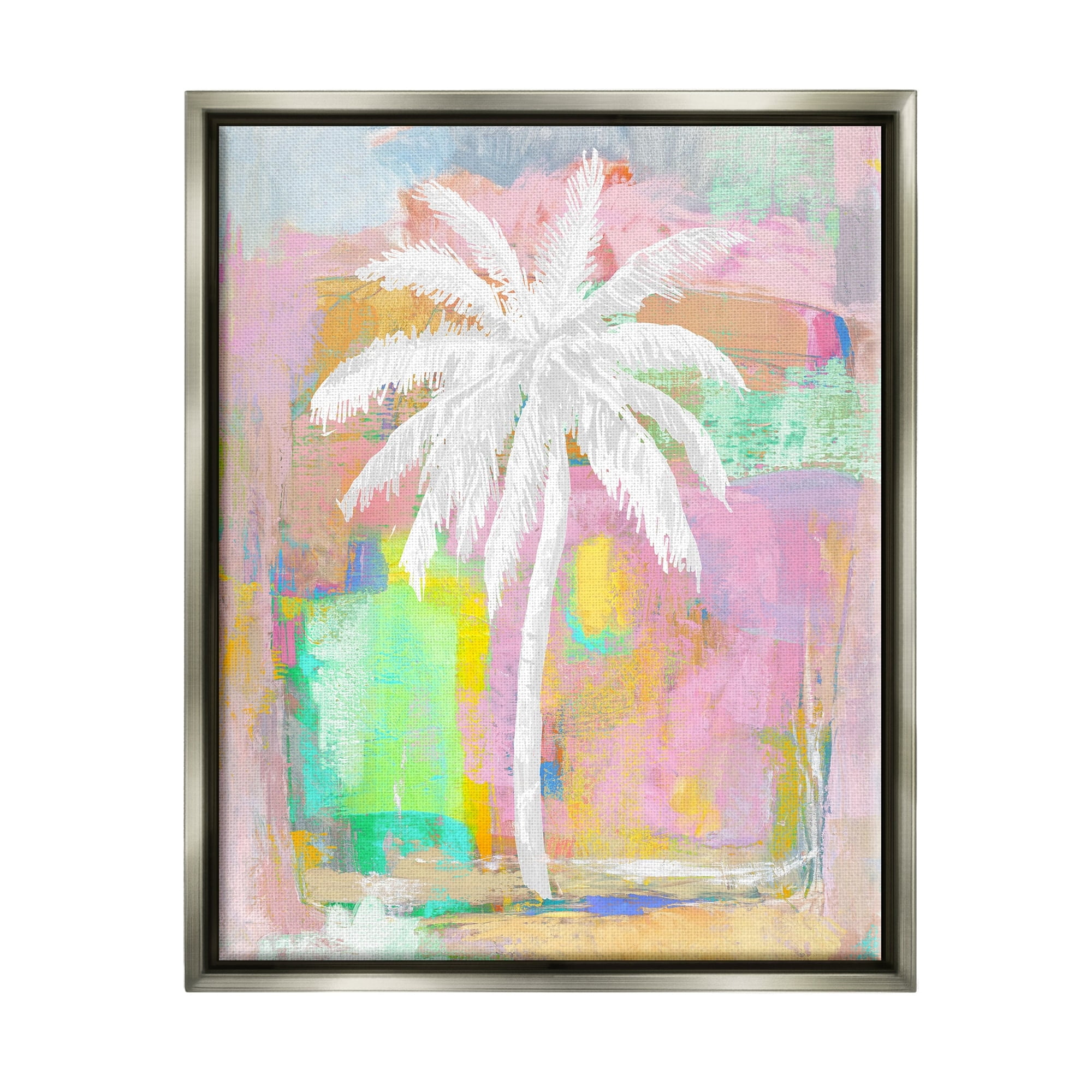 Stupell Industries Pastel Palm Tree Tropical Layered Brush Strokes Painting Luster Gray Floating Framed Canvas Print Wall Art, Design by Kristen Dew
