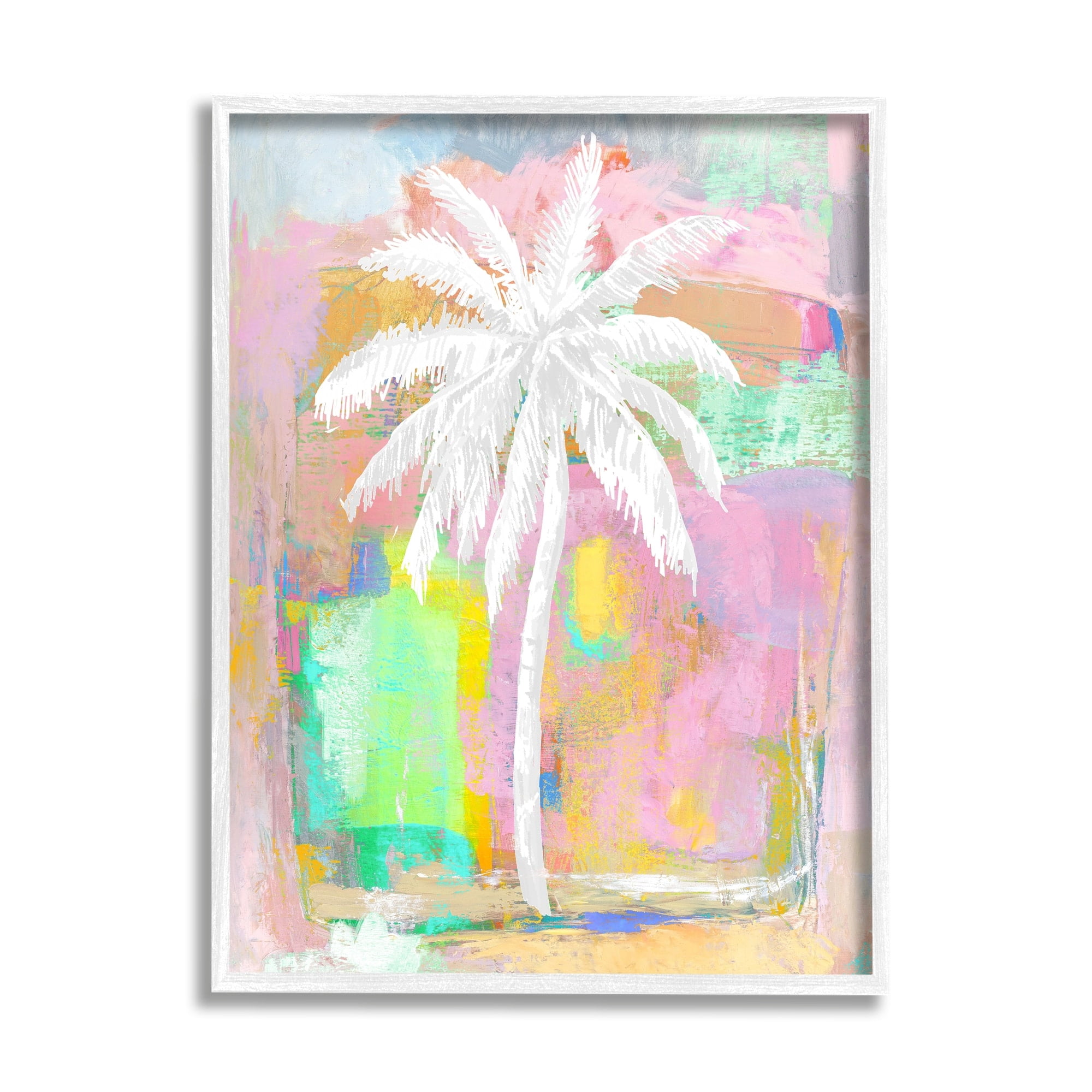 Stupell Industries Pastel Palm Tree Tropical Layered Brush Strokes Painting White Framed Art Print Wall Art, Design by Kristen Dew