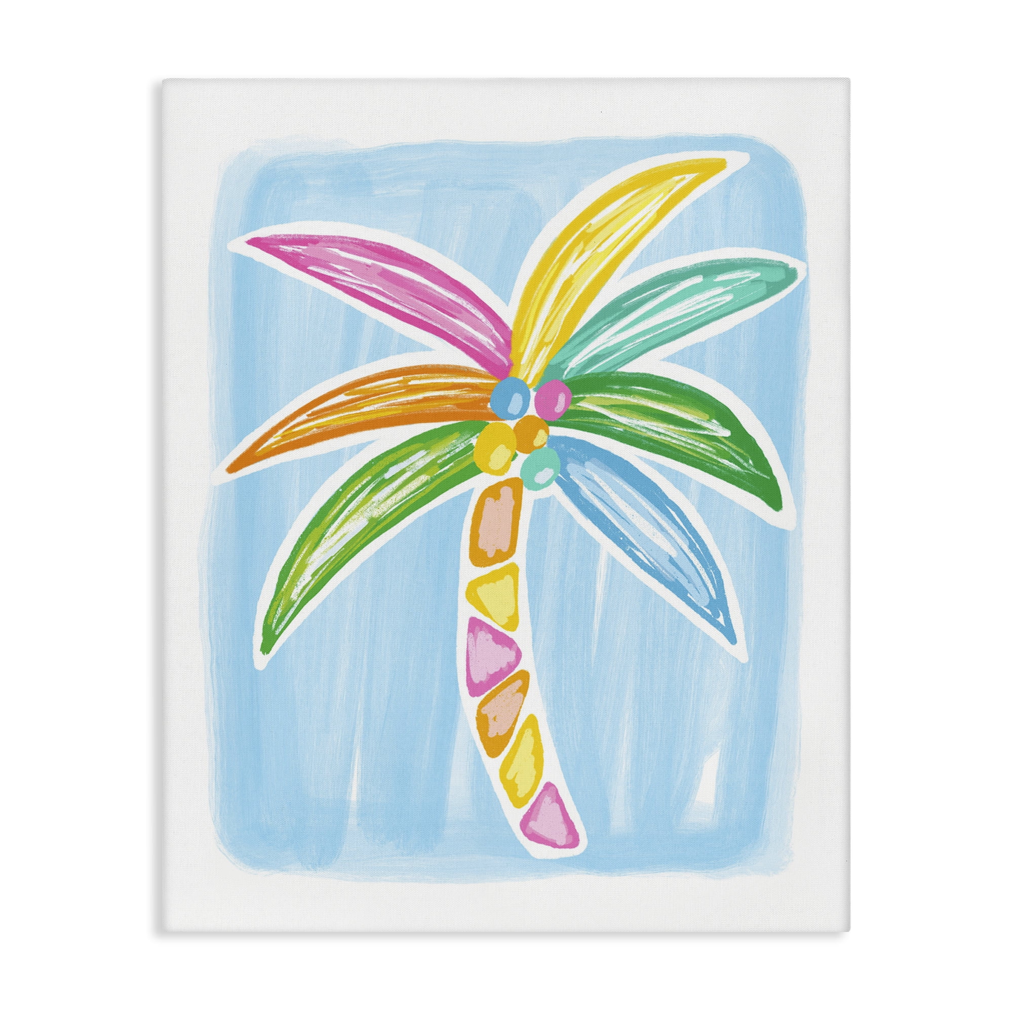 Stupell Industries Pastel Palm on Blue Botanical & Floral Painting Gallery Wrapped Canvas Art Print Wall Art, 24 x 30
