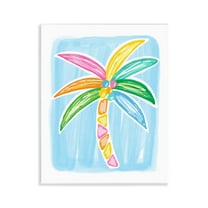 Stupell Industries Pastel Palm on Blue Botanical & Floral Painting Unframed Art Print Wall Art, 11 x 14
