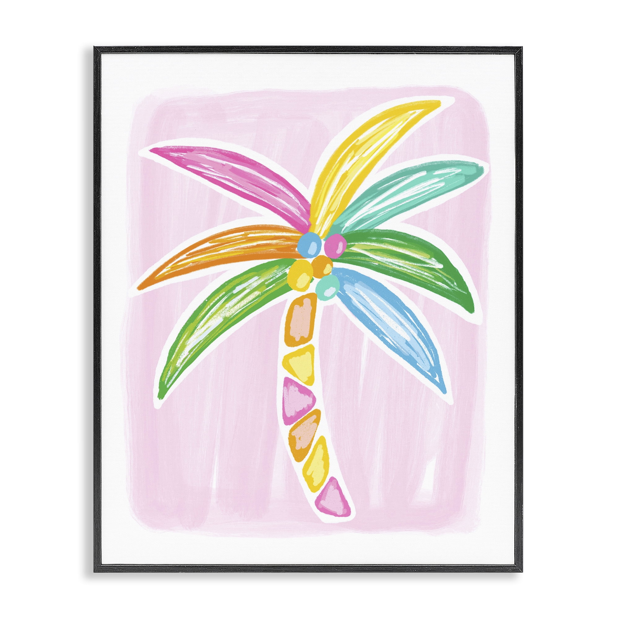 Stupell Industries Pastel Palm on Pink Botanical & Floral Painting Black Framed Art Print Wall Art, 16 x 20