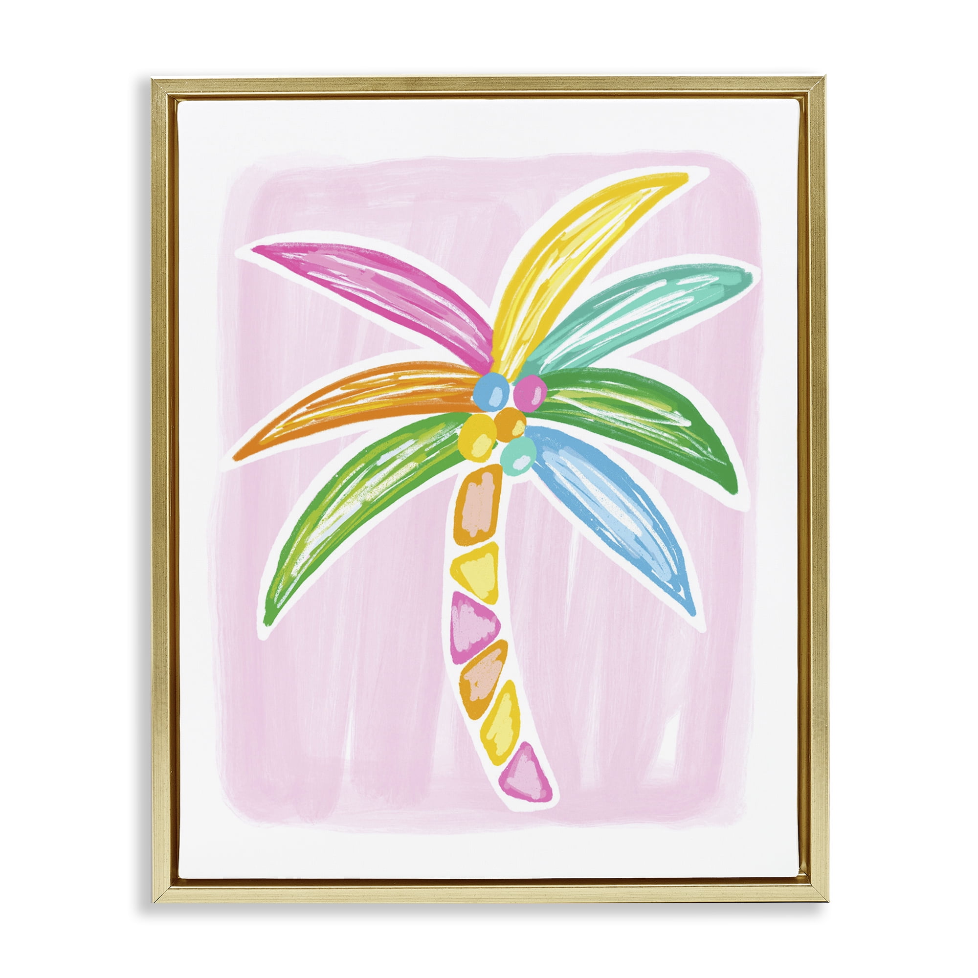 Stupell Industries Pastel Palm on Pink Botanical & Floral Painting Gold Floater Framed Canvas Art Print Wall Art, 25 x 31