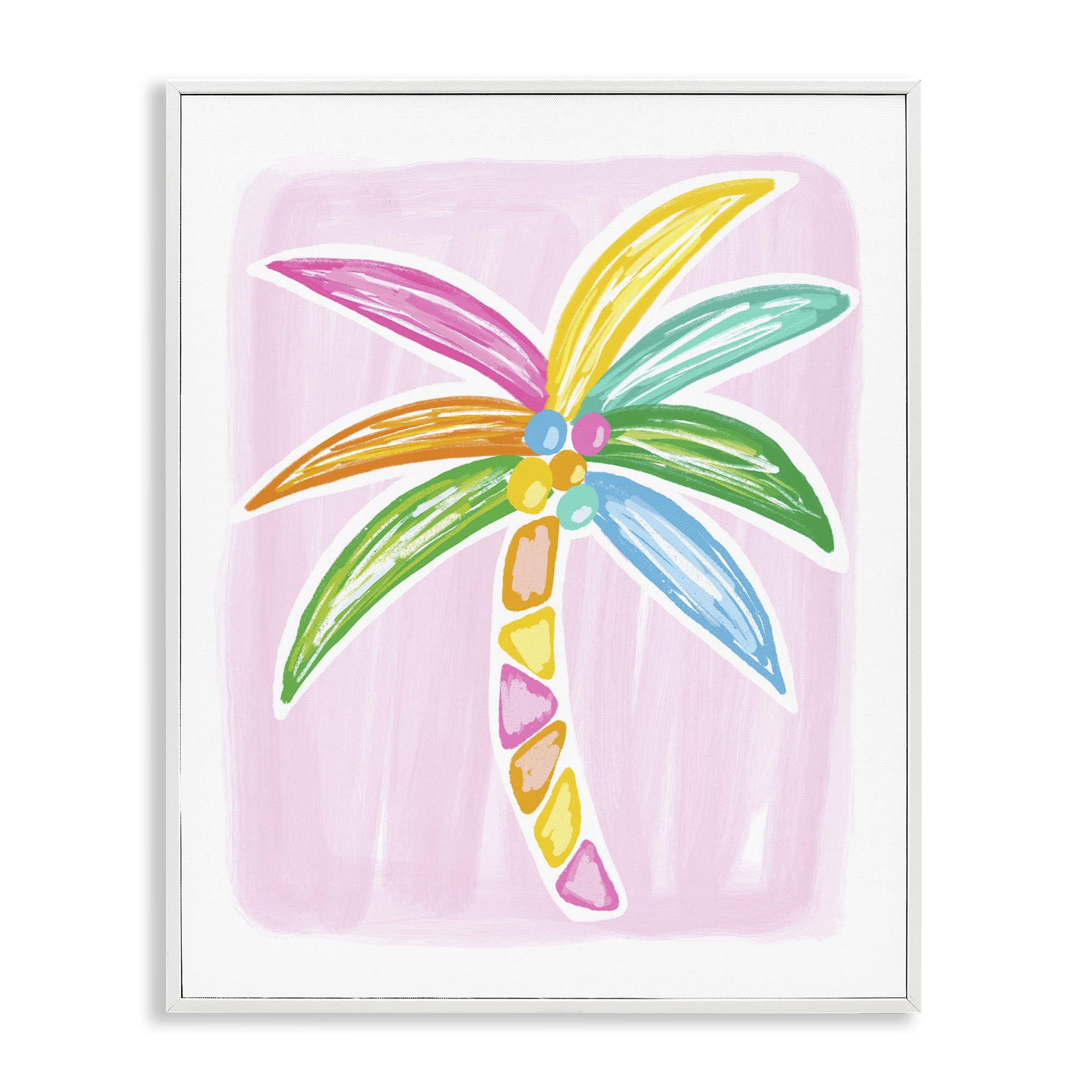 Stupell Industries Pastel Palm on Pink Botanical & Floral Painting White Framed Art Print Wall Art, 11 x 14