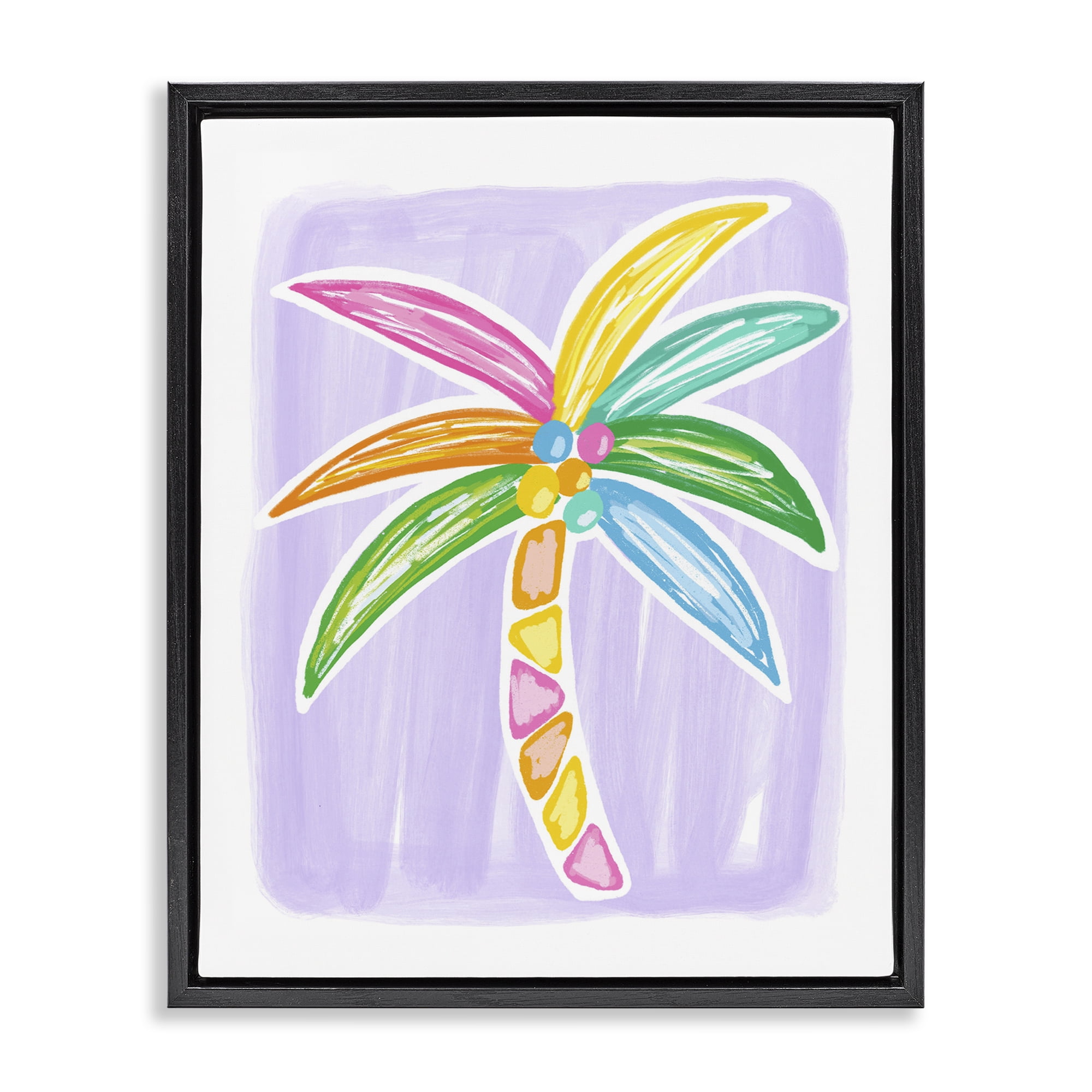 Stupell Industries Pastel Palm on Purple Botanical & Floral Painting Black Floater Framed Canvas Art Print Wall Art, 17 x 21