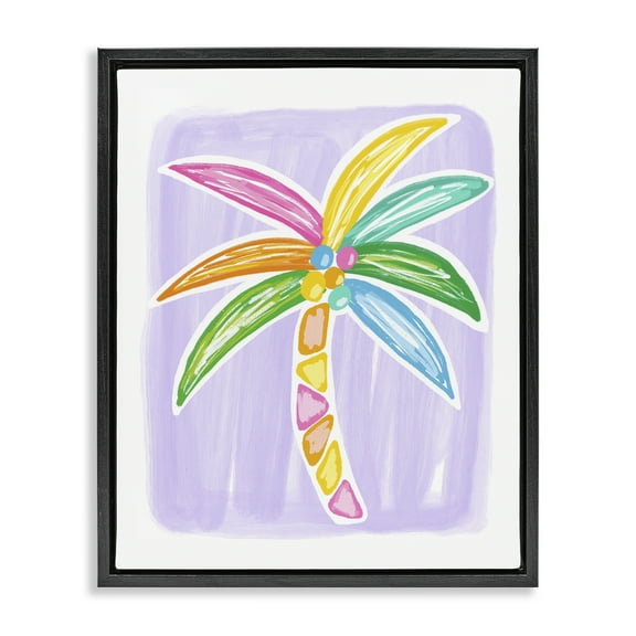 Stupell Industries Pastel Palm on Purple Botanical & Floral Painting Black Floater Framed Canvas Art Print Wall Art, 17 x 21