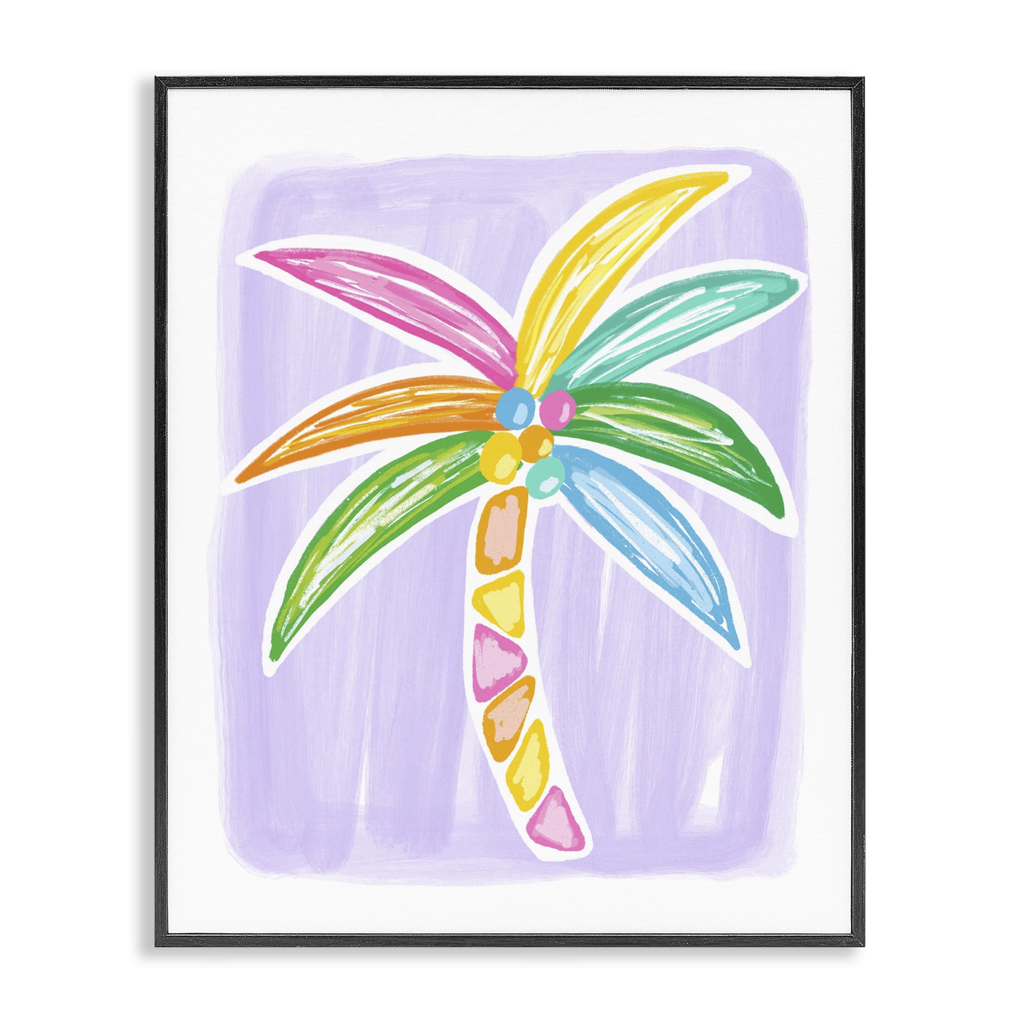 Stupell Industries Pastel Palm on Purple Botanical & Floral Painting Black Framed Art Print Wall Art, 11 x 14