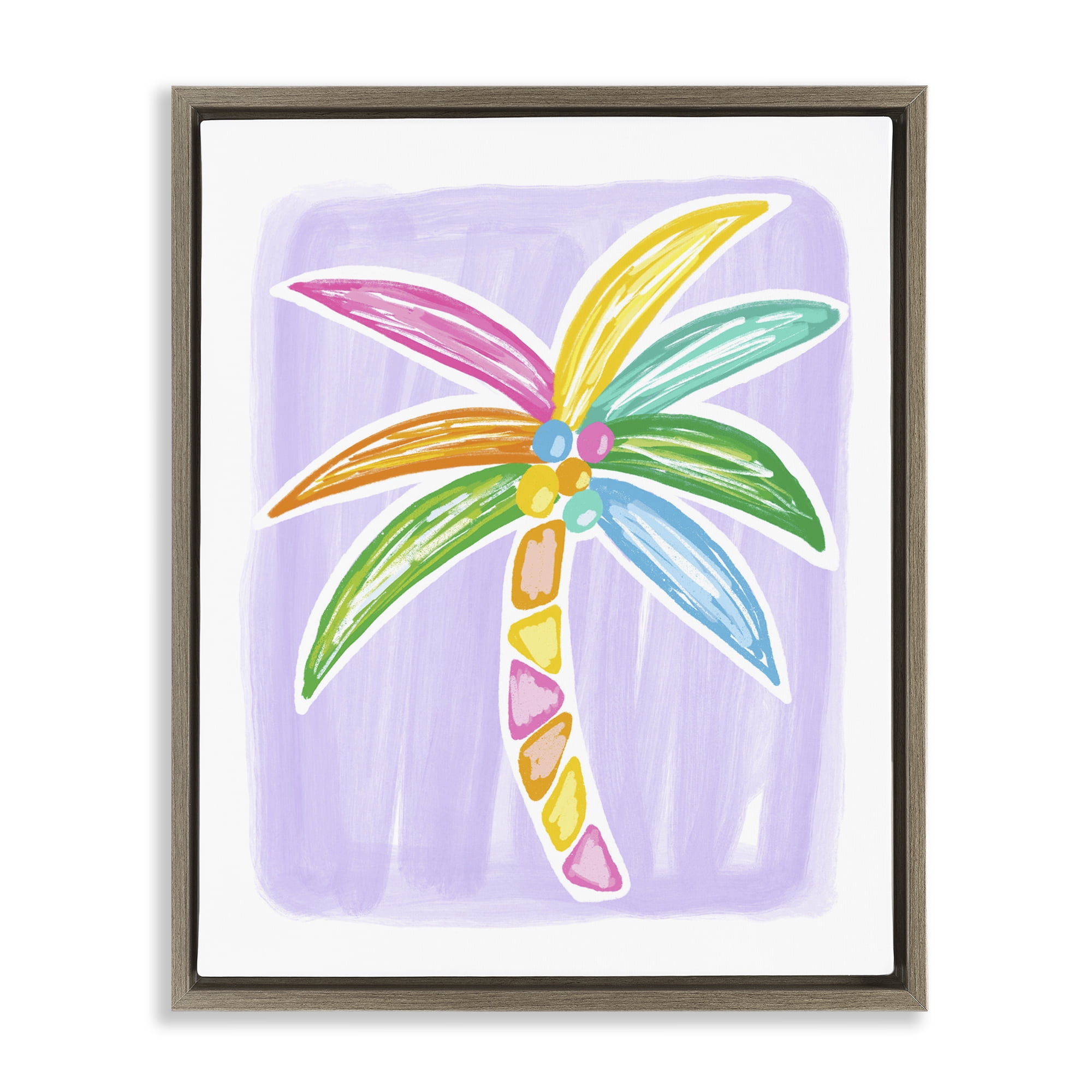 Stupell Industries Pastel Palm on Purple Botanical & Floral Painting Brown Floater Framed Canvas Art Print Wall Art, 17 x 21
