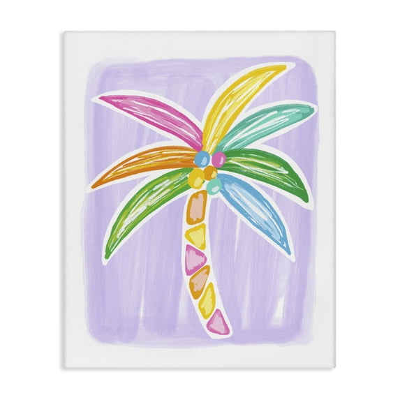 Stupell Industries Pastel Palm on Purple Botanical & Floral Painting Gallery Wrapped Canvas Art Print Wall Art, 16 x 20