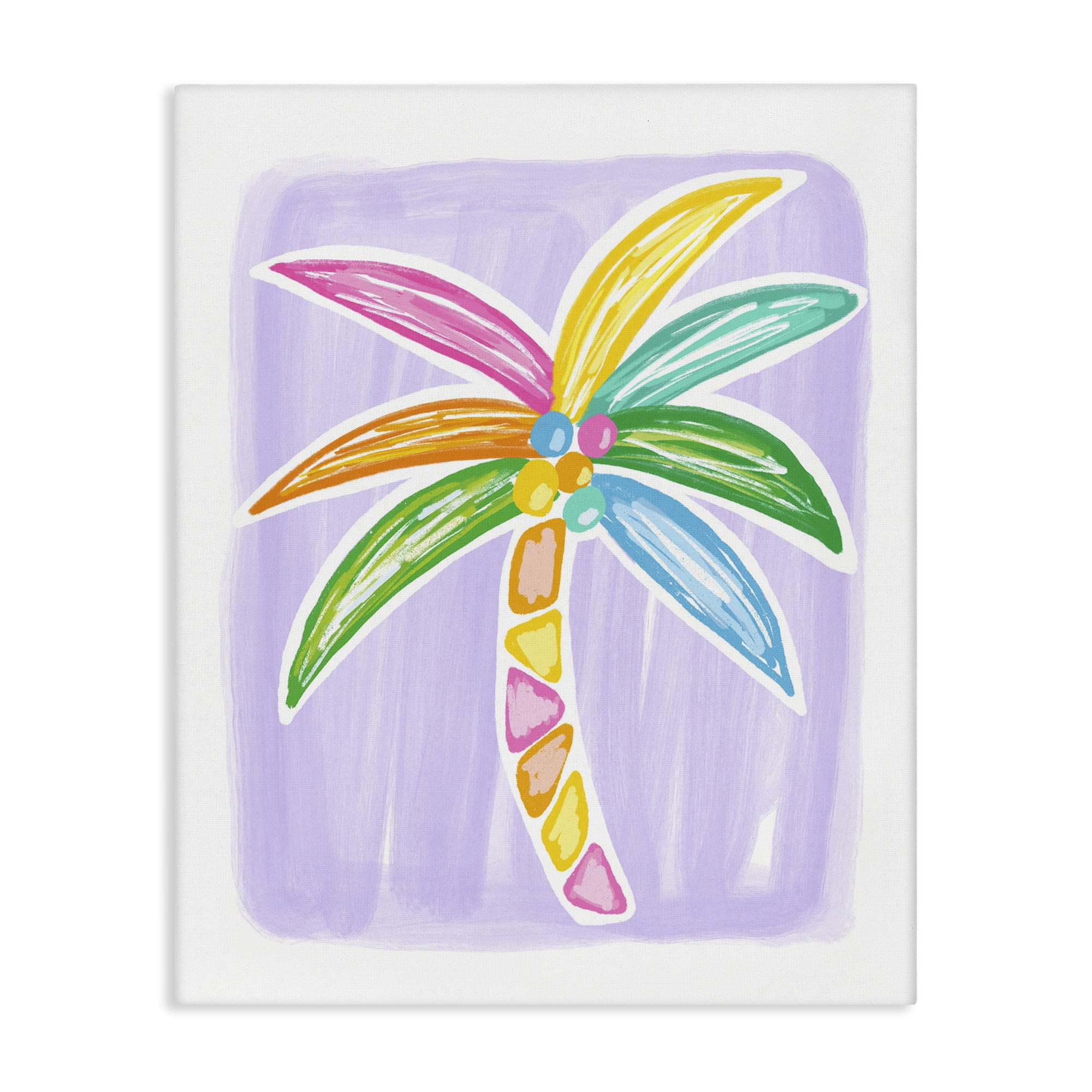 Stupell Industries Pastel Palm on Purple Botanical & Floral Painting Gallery Wrapped Canvas Art Print Wall Art, 24 x 30
