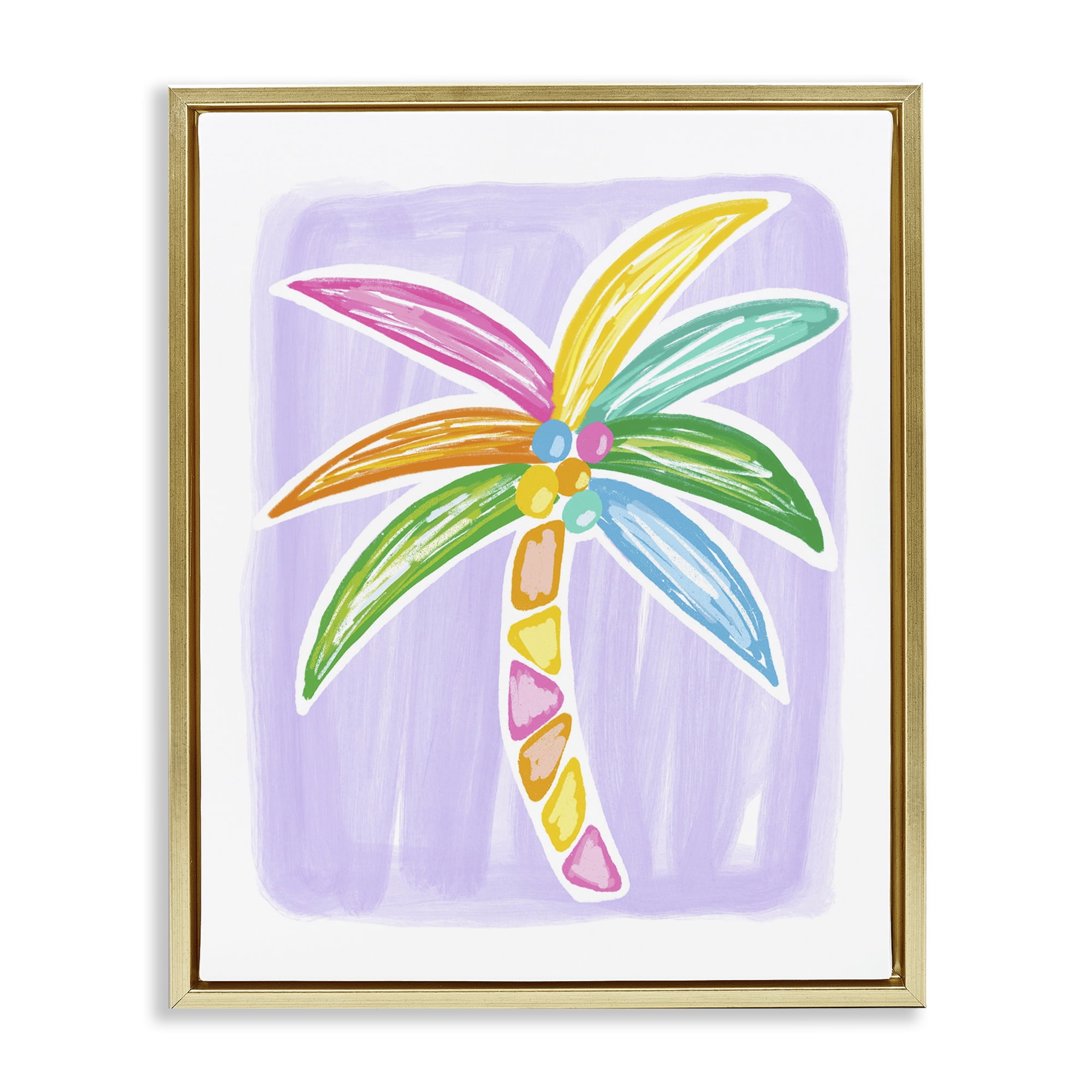 Stupell Industries Pastel Palm on Purple Botanical & Floral Painting Gold Floater Framed Canvas Art Print Wall Art, 17 x 21
