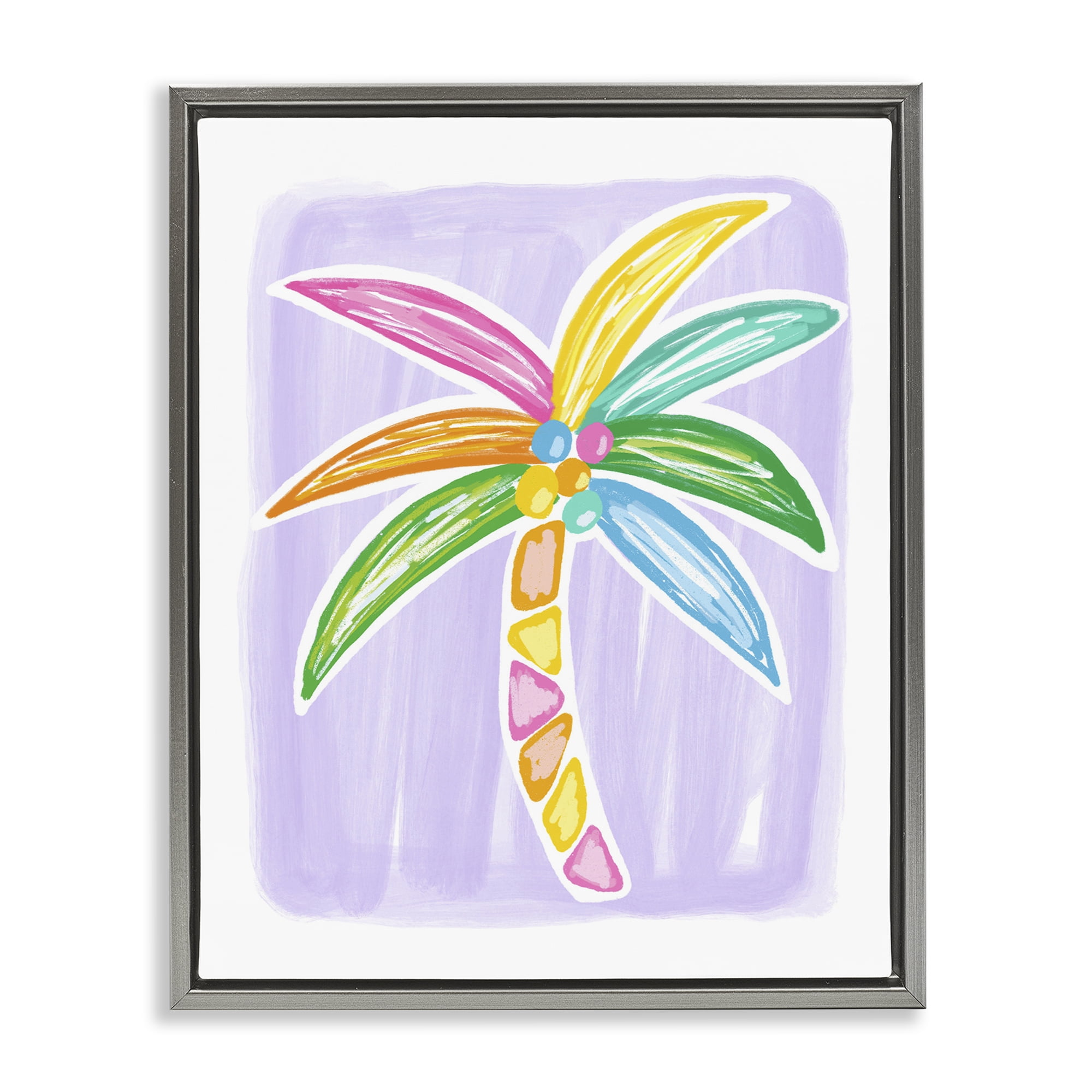 Stupell Industries Pastel Palm on Purple Botanical & Floral Painting Gray Floater Framed Canvas Art Print Wall Art, 17 x 21