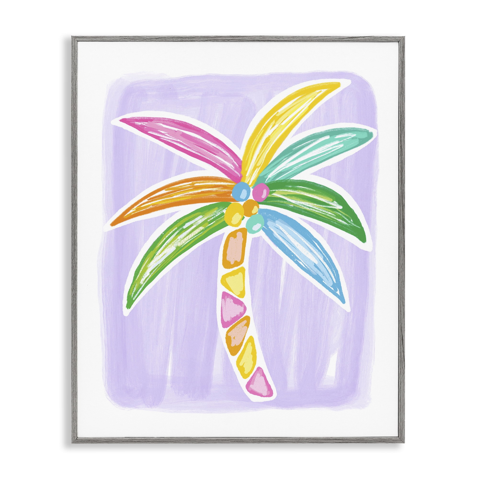 Stupell Industries Pastel Palm on Purple Botanical & Floral Painting Gray Framed Art Print Wall Art, 11 x 14