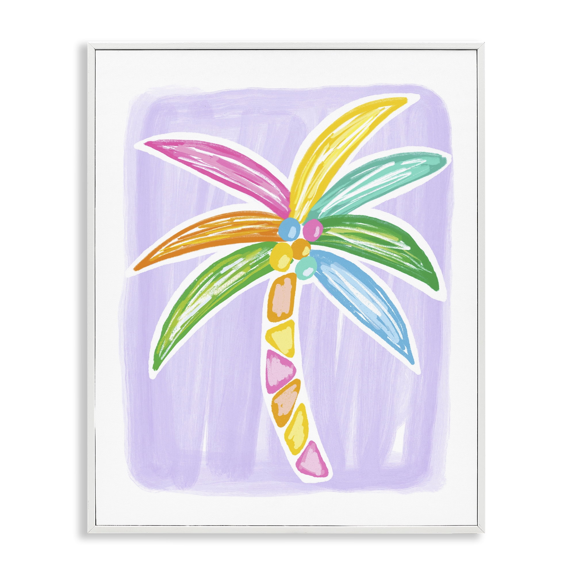 Stupell Industries Pastel Palm on Purple Botanical & Floral Painting White Framed Art Print Wall Art, 11 x 14