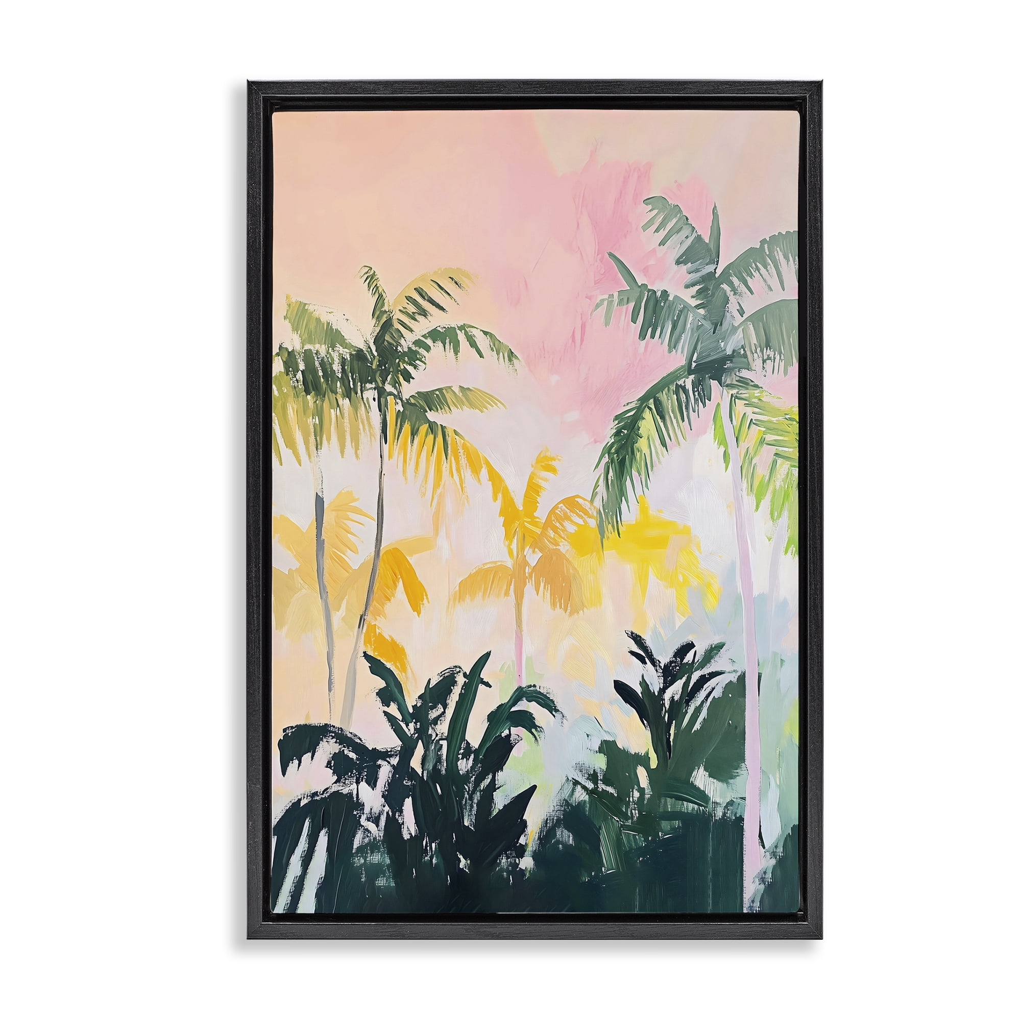 Stupell Industries Pastel Palms in Morning Glow Black Framed Floater Canvas Wall Art, design by The Prints Vibe