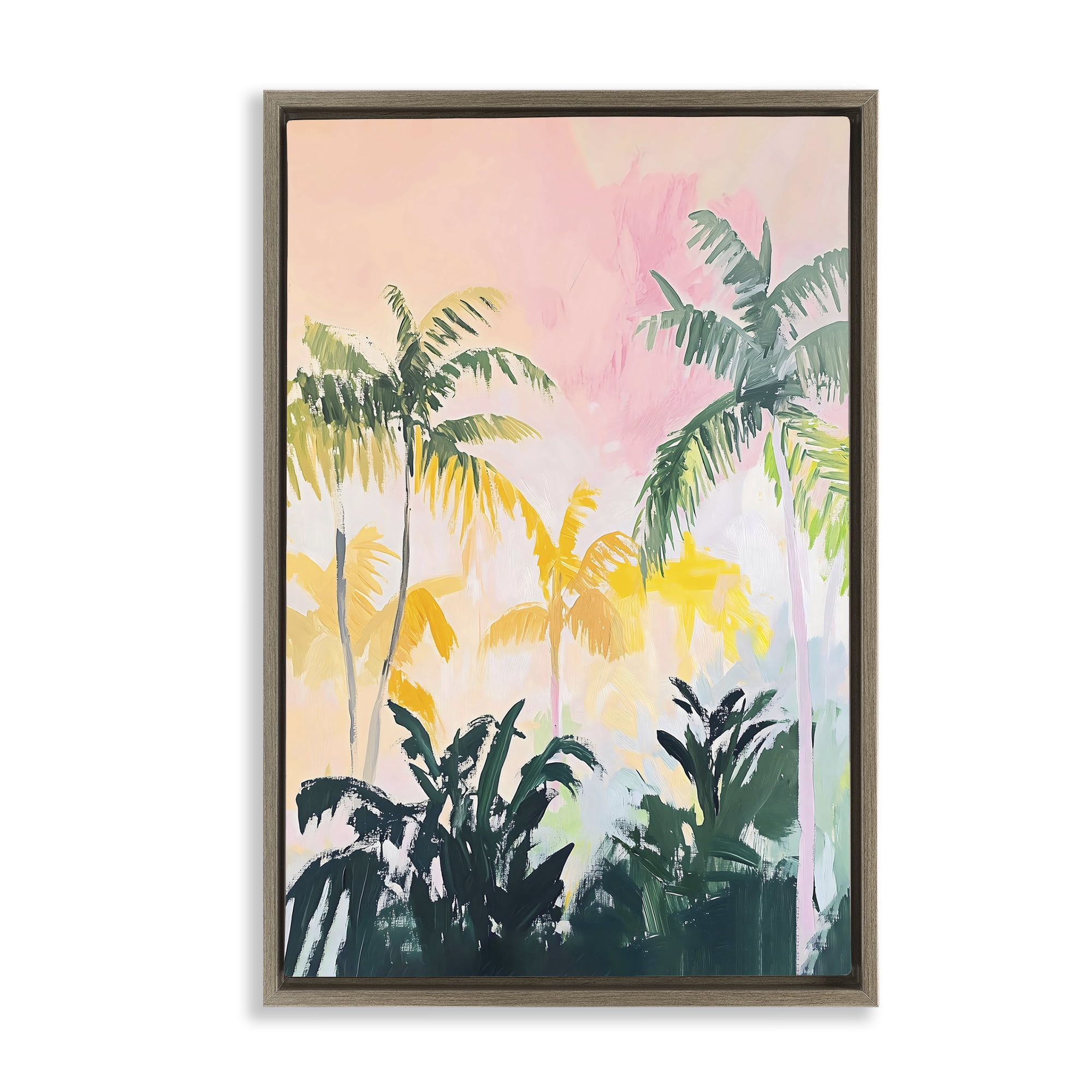Stupell Industries Pastel Palms in Morning Glow Brown Framed Floater Canvas Wall Art, design by The Prints Vibe